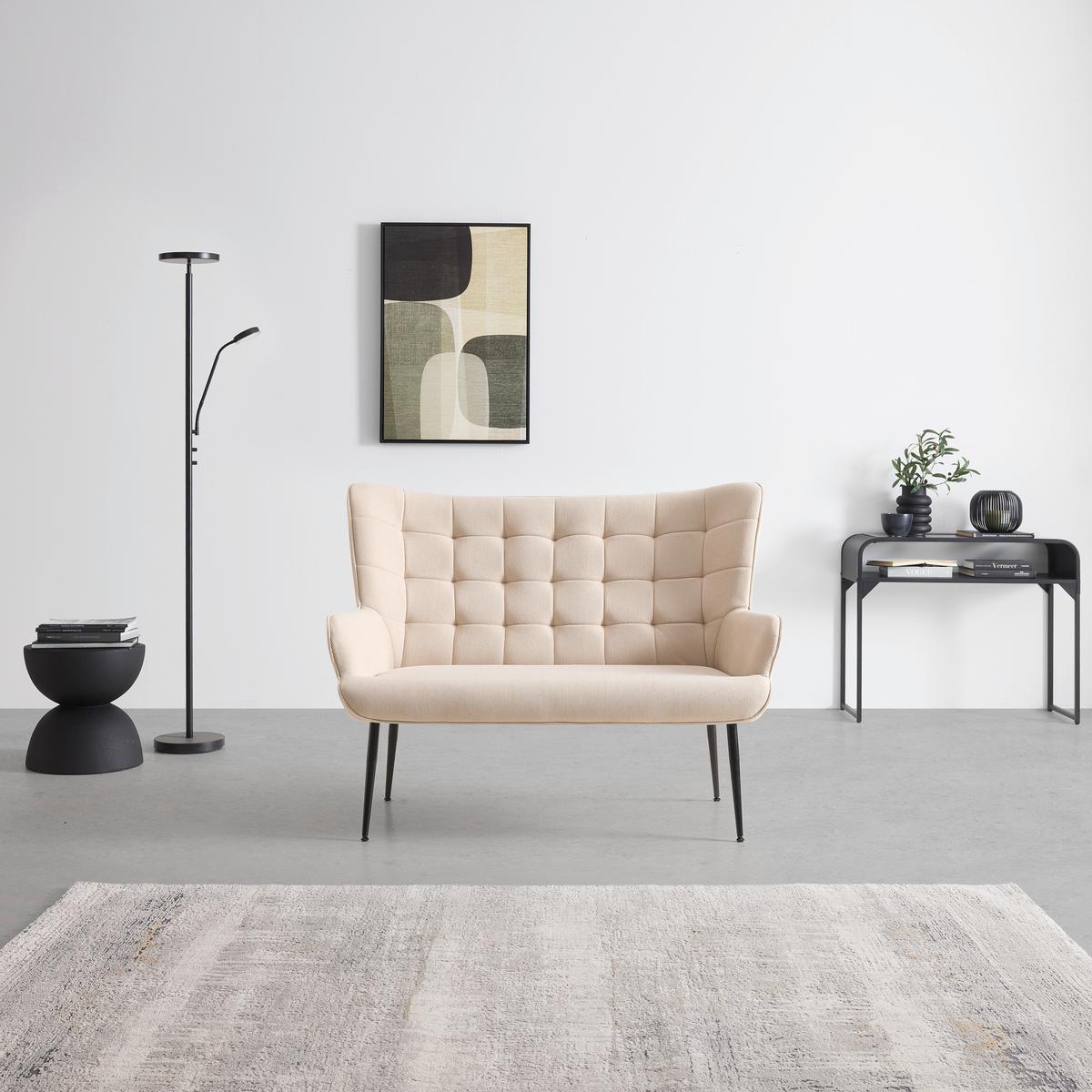 2-Sitzer-Sofa Dallas Creme ca. 128x99x79cm - Creme/Schwarz, MODERN, Holz/Textil (128/99/79cm) - Mömax