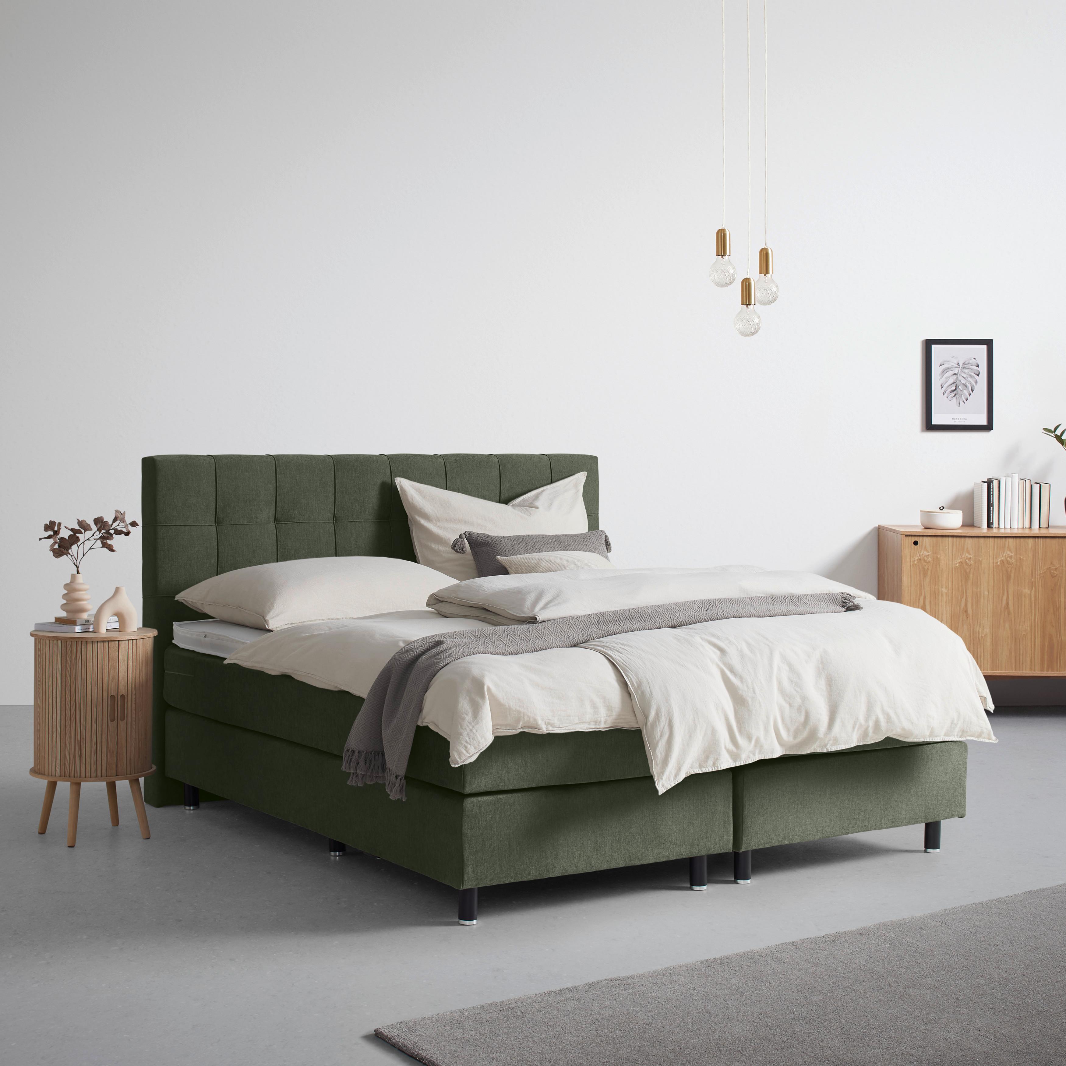 Boxspringbett Primo Dunkelgrün ca. 180x200cm - Dunkelgrün, KONVENTIONELL, Holz/Holzwerkstoff (180/200cm) - Premium Living