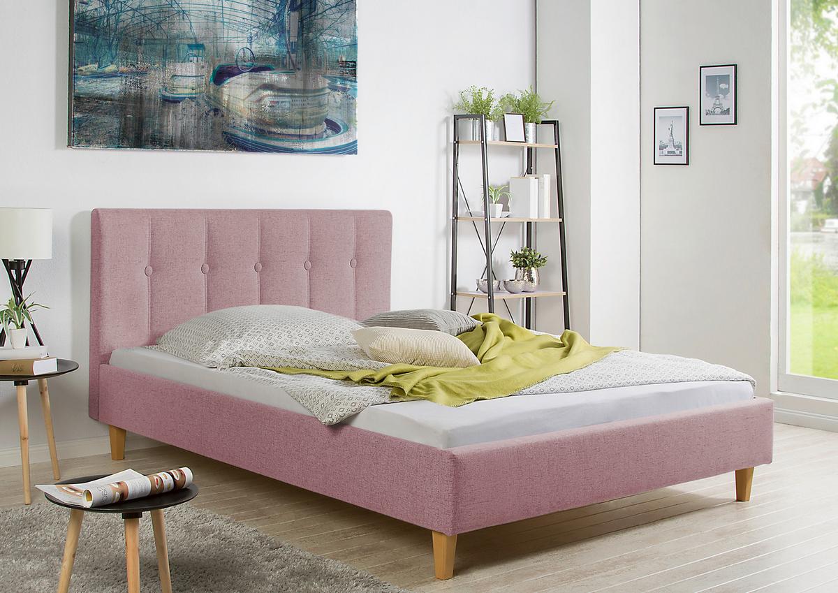 Polsterbett Kenny Rosa ca. 140x200 cm - Rosa/Naturfarben, MODERN, Holz/Textil (140/200cm) - Livetastic