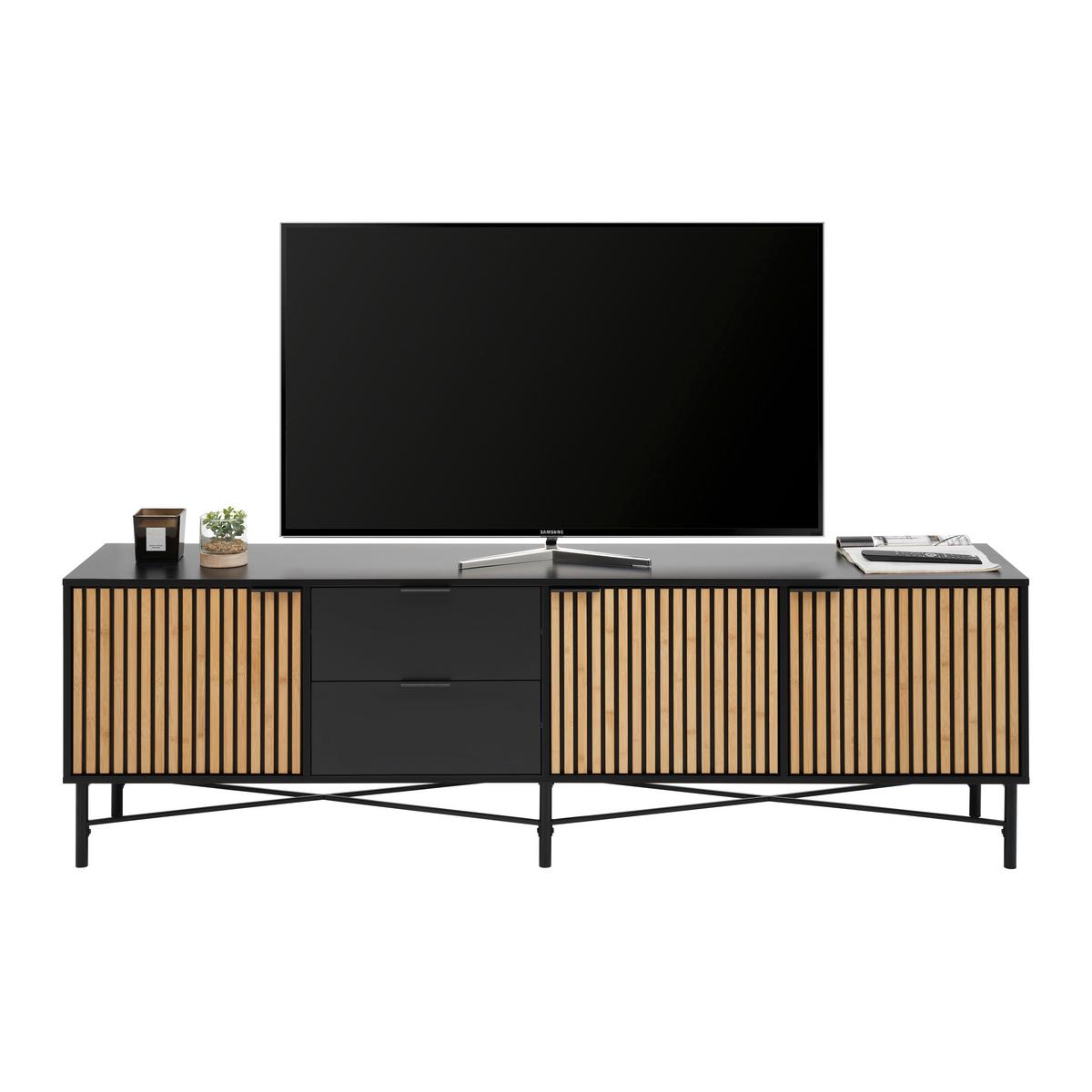 Lowboard Madrid Schwarz/Naturfarben massiv - Eichefarben/Schwarz, MODERN, Holz/Holzwerkstoff (195/60/40cm) - Mömax