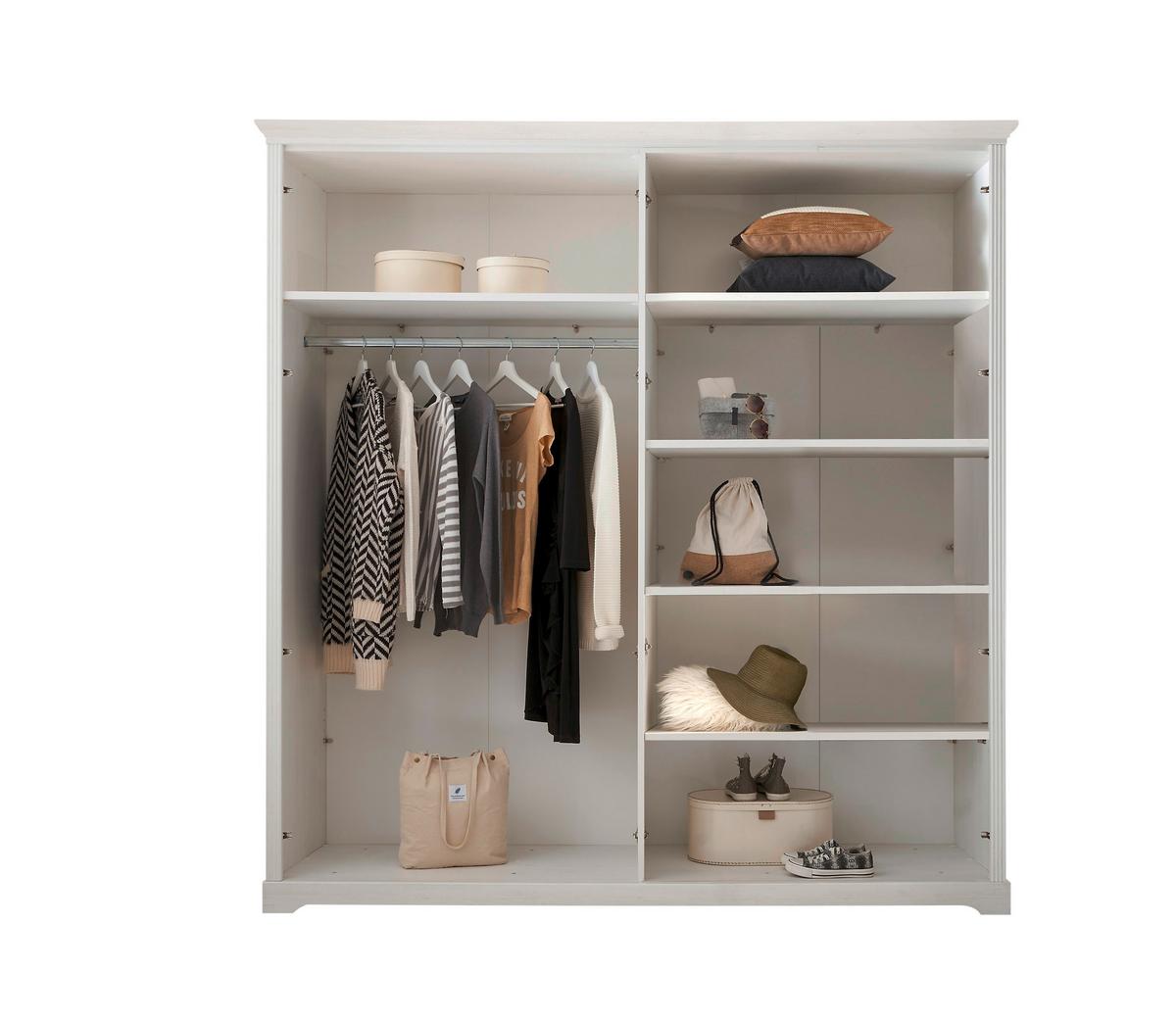 Drehtürenschrank in Weiss - Weiss/Nickelfarben, Romantik / Landhaus, Holzwerkstoff/Metall (213,9/220/63,6cm) - Zandiara