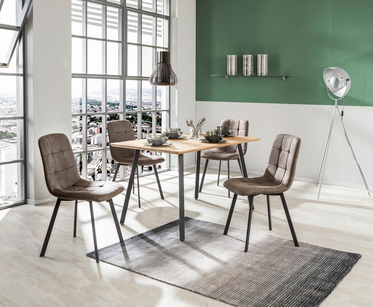 Set cu masa si scaune LECH - culoare lemn stejar/negru, Modern, metal/textil (140/76/80cm)