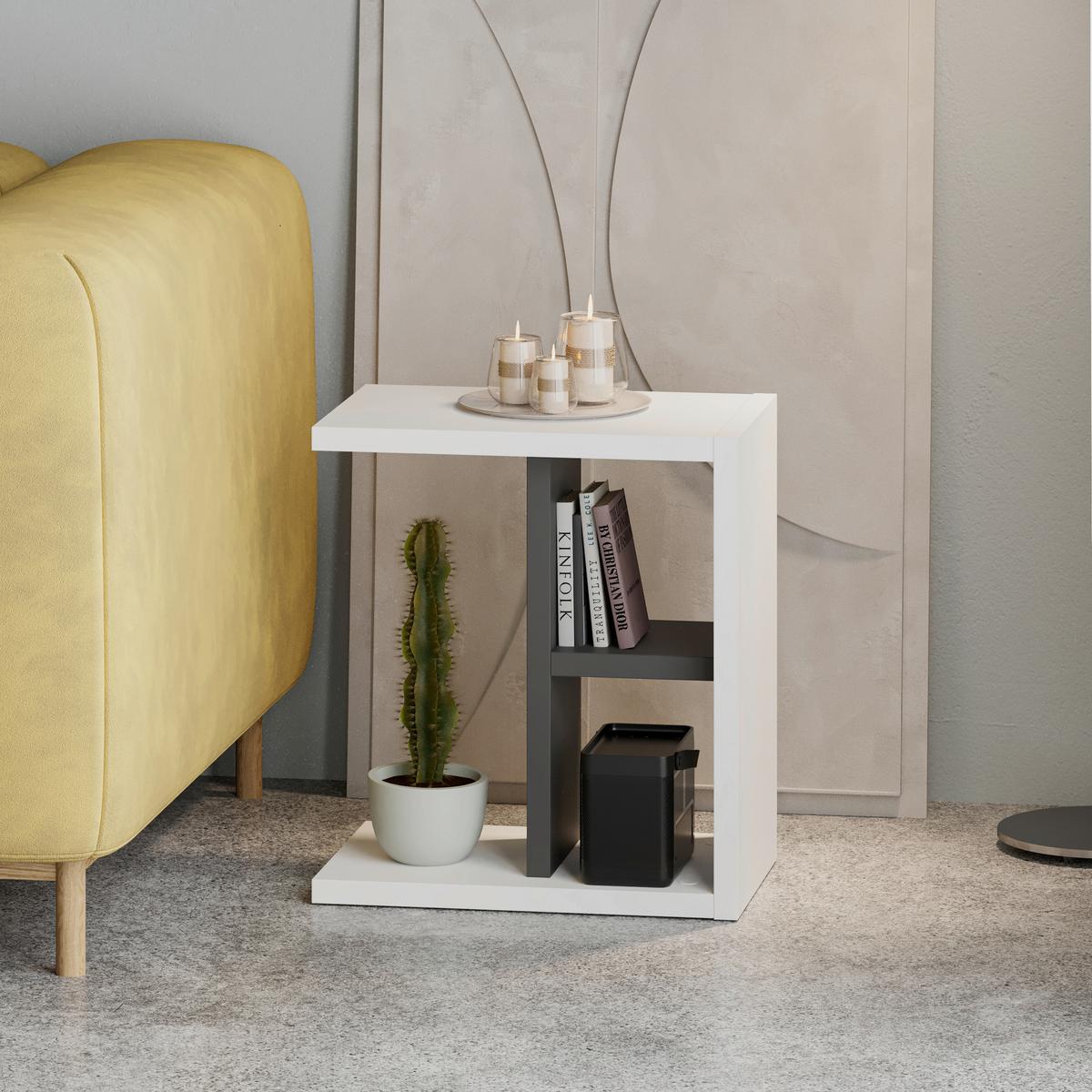 Beistelltisch Komoti ca. 50x45x30 cm Weiß/Anthrazit - Anthrazit/Weiß, Design, Holzwerkstoff (50/29,5/45cm) - Livetastic