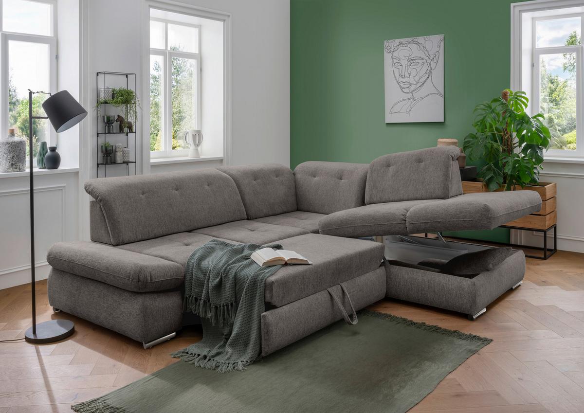 Wohnlandschaft Dalida Braun/Grau Chenille - Chromfarben/Braun, Design, Textil/Metall (280/254cm) - Livetastic