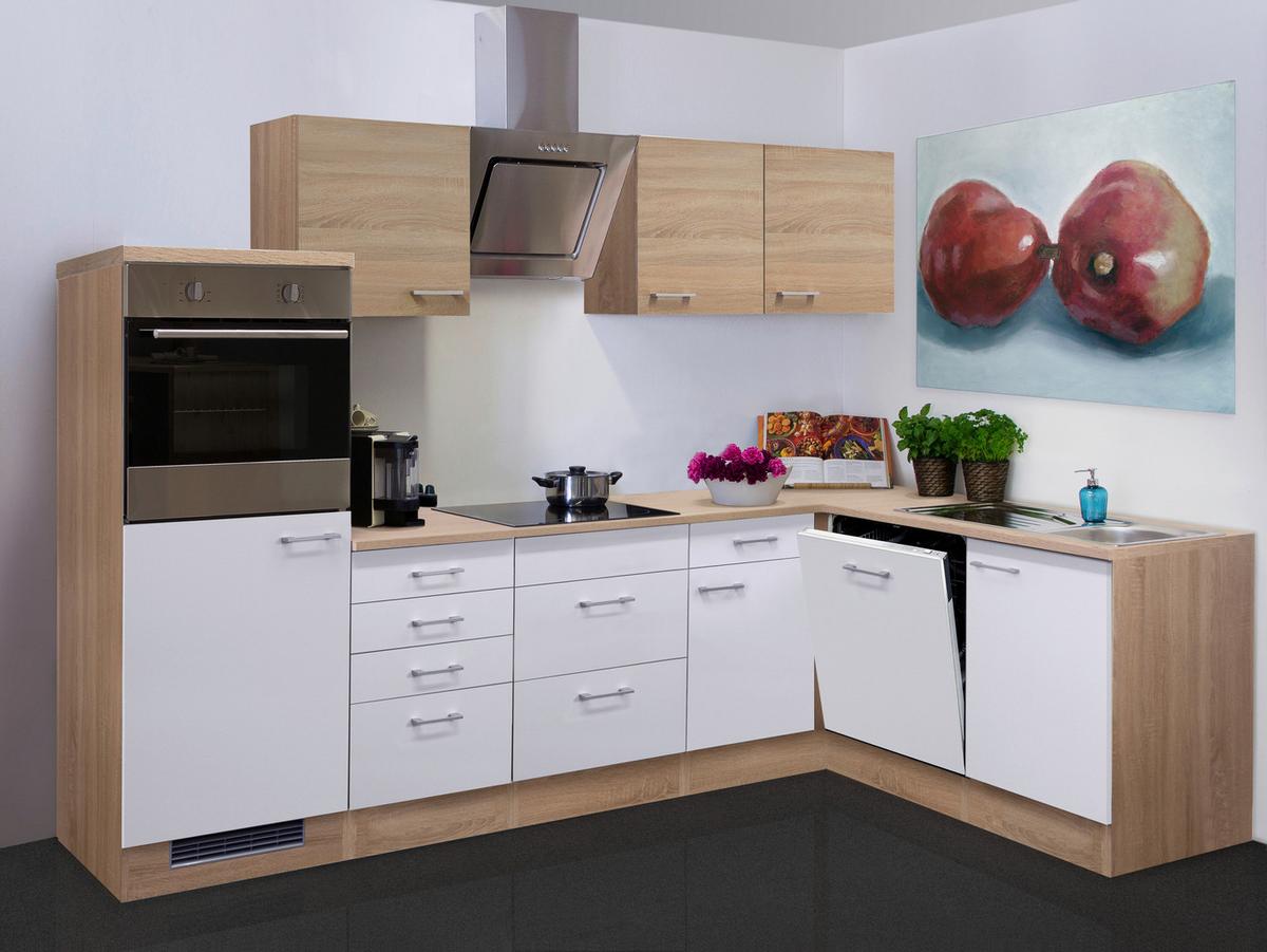 Kotna Kuhinja Z Aparati Samoa, Bela, Barva Hrasta - bela/barve aluminija, Moderno, umetna masa/leseni material (280/170cm) - FlexWell