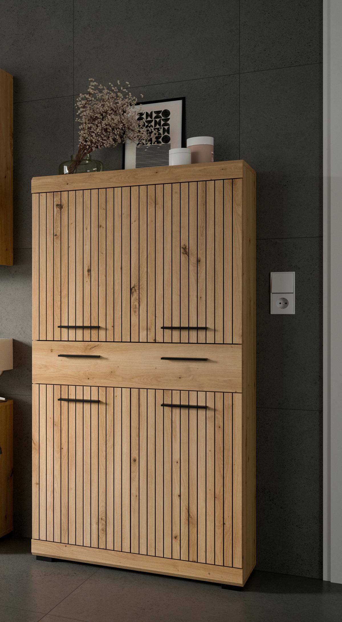 Midischrank Scout Eiche Artisan - Schwarz/Eiche Artisan, Trend, Holzwerkstoff/Kunststoff (74/141/31cm) - MID.YOU