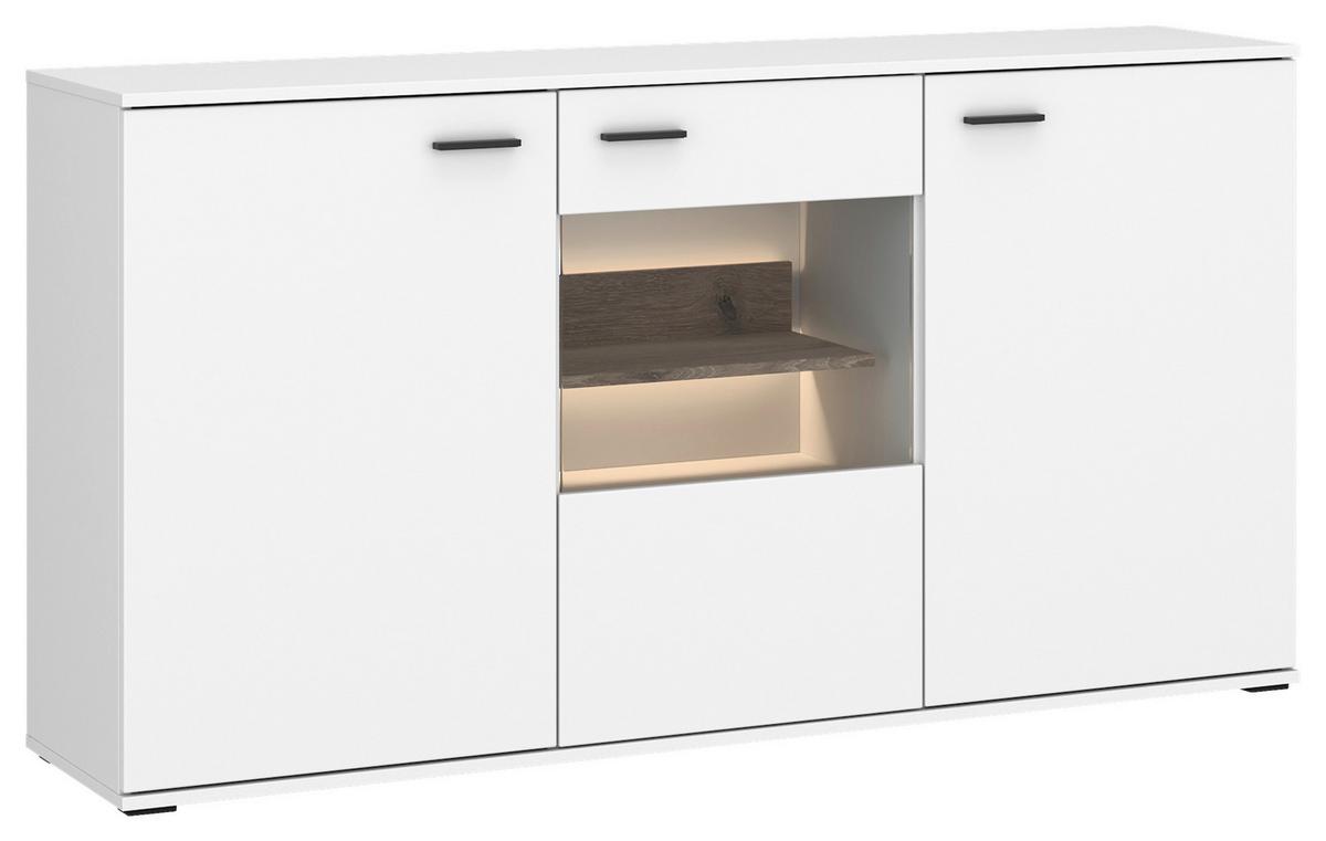 Komoda Cotia New - bijela/boje hrasta, Moderno, staklo/drvni materijal (160/86,9/43,5cm) - Modern Living