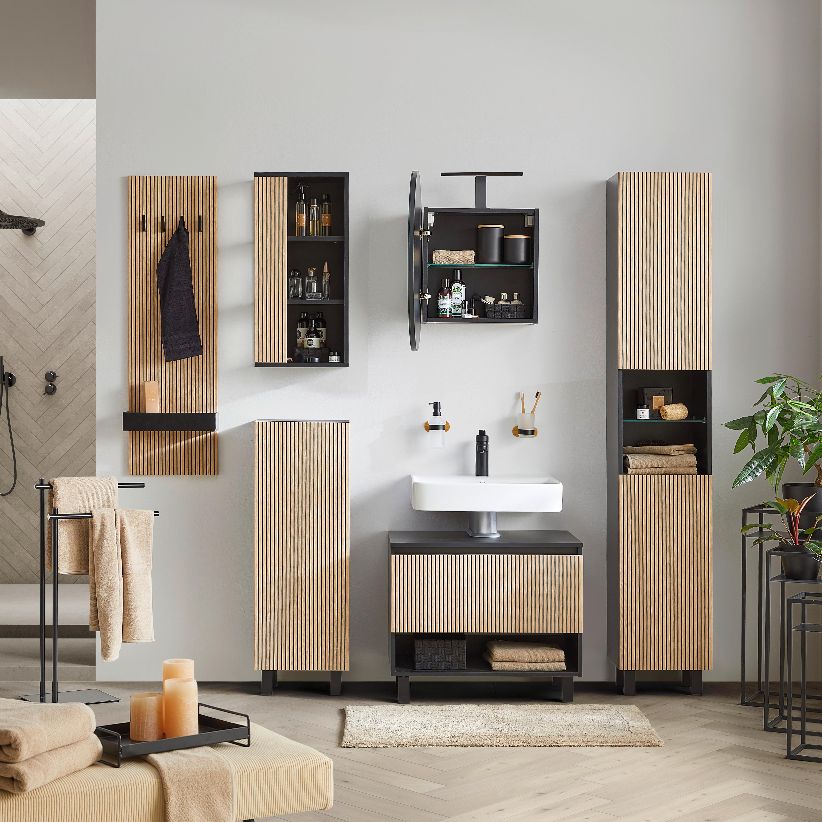 HÖGSKÅP VENEZIA -EXKLUSIV- - svart/ekfärgad, Lifestyle, trämaterial/glas (35/195/32cm) - Mömax