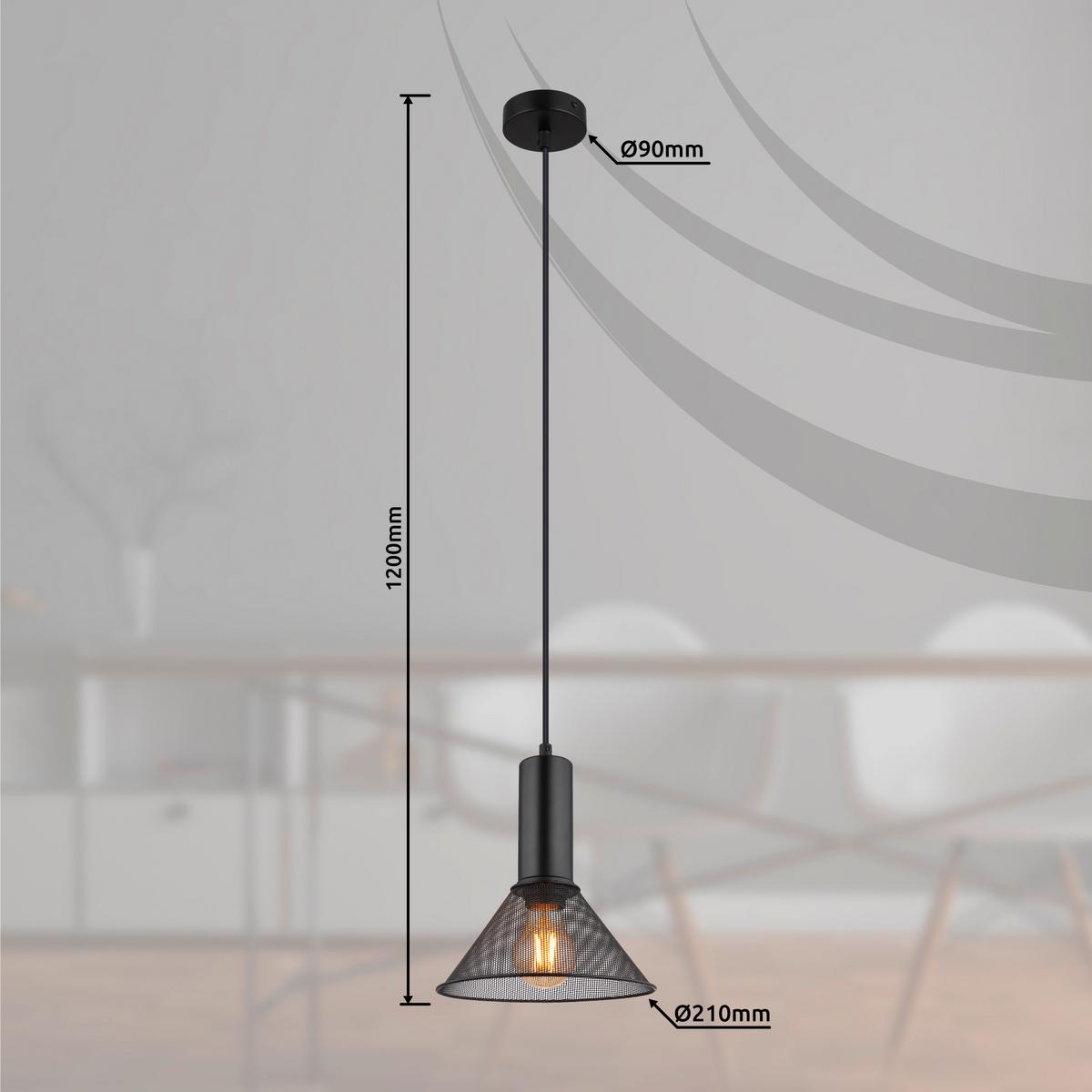 Hängeleuchte Jedd in Schwarz max. 60 Watt - Schwarz, Kunststoff/Metall (21/120cm) - Globo
