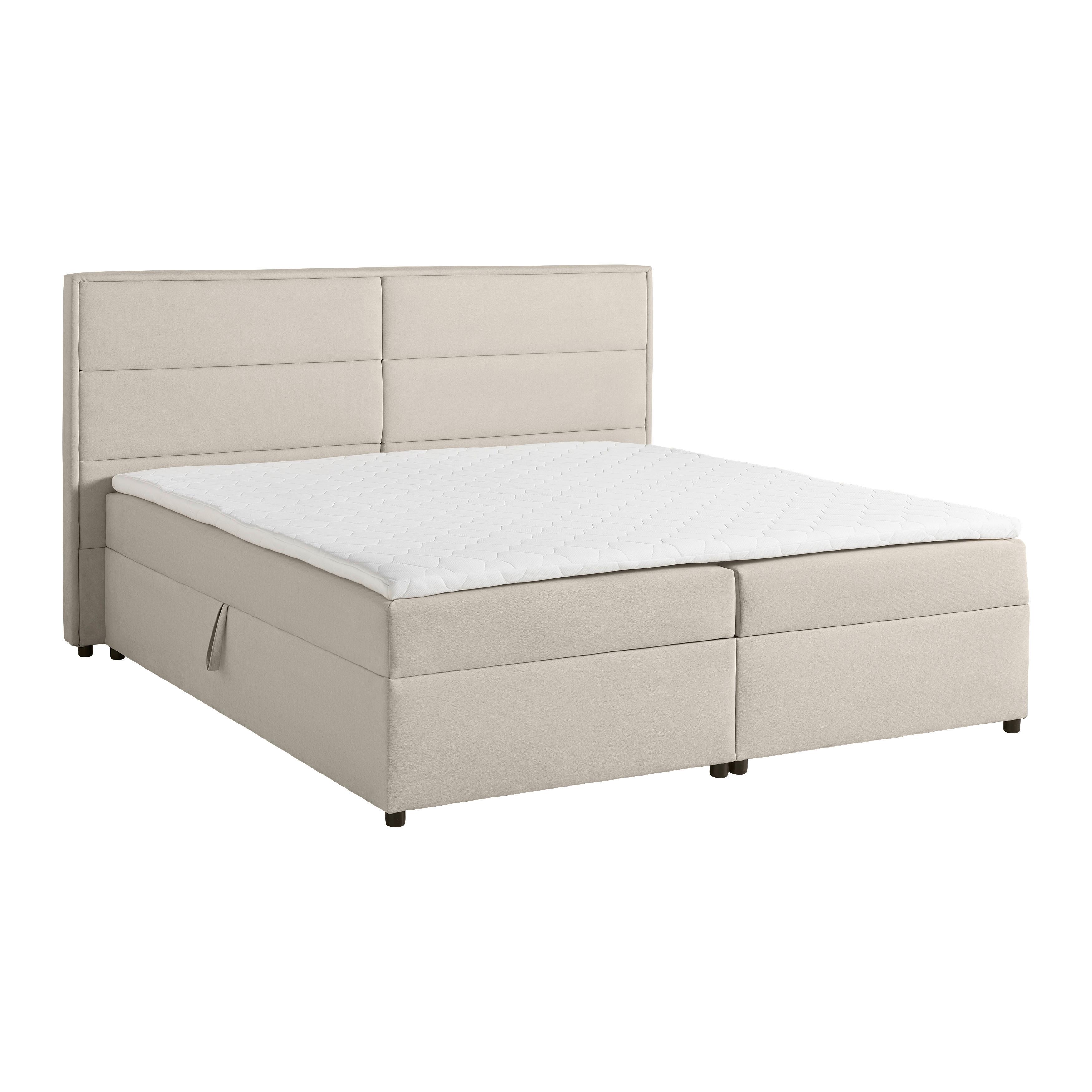 Boxbett Kiara ca. 180x200cm Beige mit Topper - Beige/Schwarz, MODERN, Holz/Textil (180/200cm) - Bessagi Home