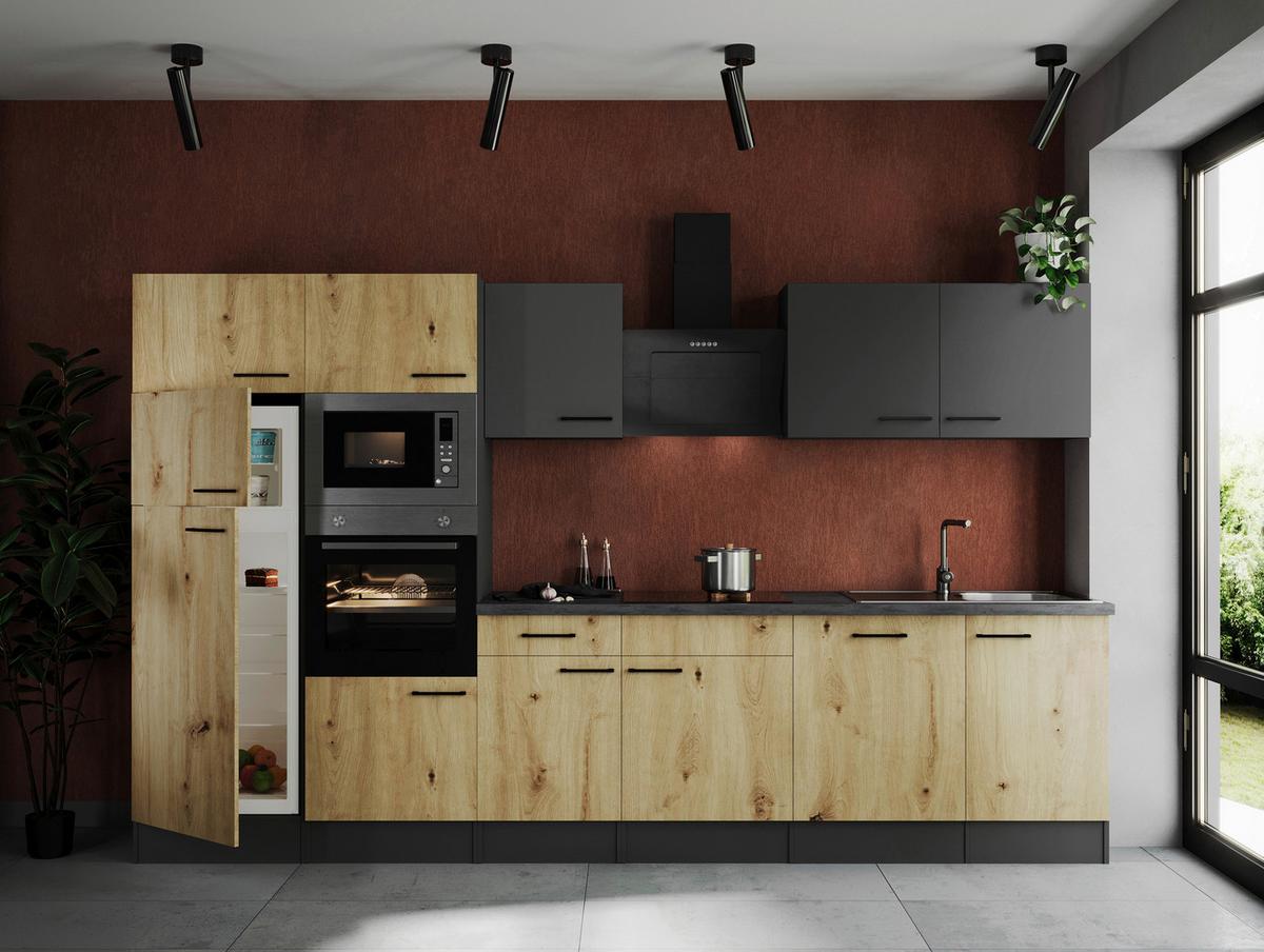 Kuhinjski Blok Z Aparati Oliver, 340cm - siva/črna, Design, kovina/leseni material (340cm) - Respekta