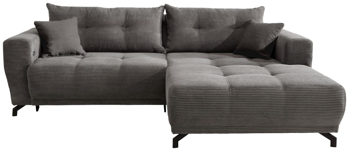 Wohnlandschaft Restato Grau Cord - Schwarz/Grau, MODERN, Holz/Textil (246/177cm) - MID.YOU