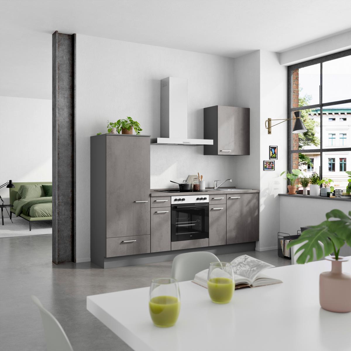 Küchenblock Riva Low m. Geräten Schieferfarben - Schieferfarben/Edelstahlfarben, MODERN, Holzwerkstoff/Metall (240cm) - Nobilia