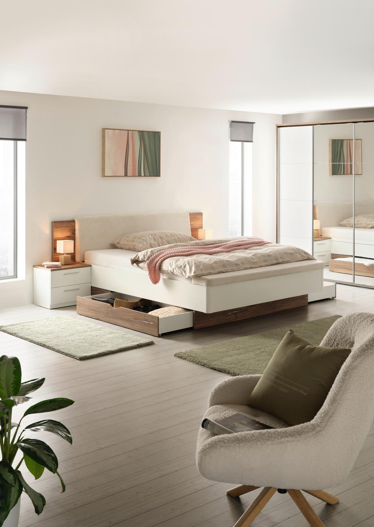 Bettanlage in Eichefarben ca.180x200cm - Weiss/Eichefarben, Konventionell, Holzwerkstoff (180/200cm) - Premium Living