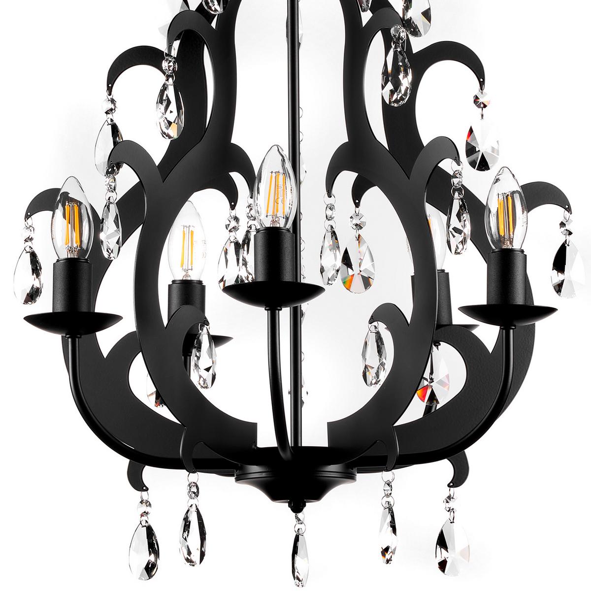 Kristall-Hängeleuchte Jane Schwarz max. 6 Watt - Schwarz, Trend, Glas/Metall (45/110cm)
