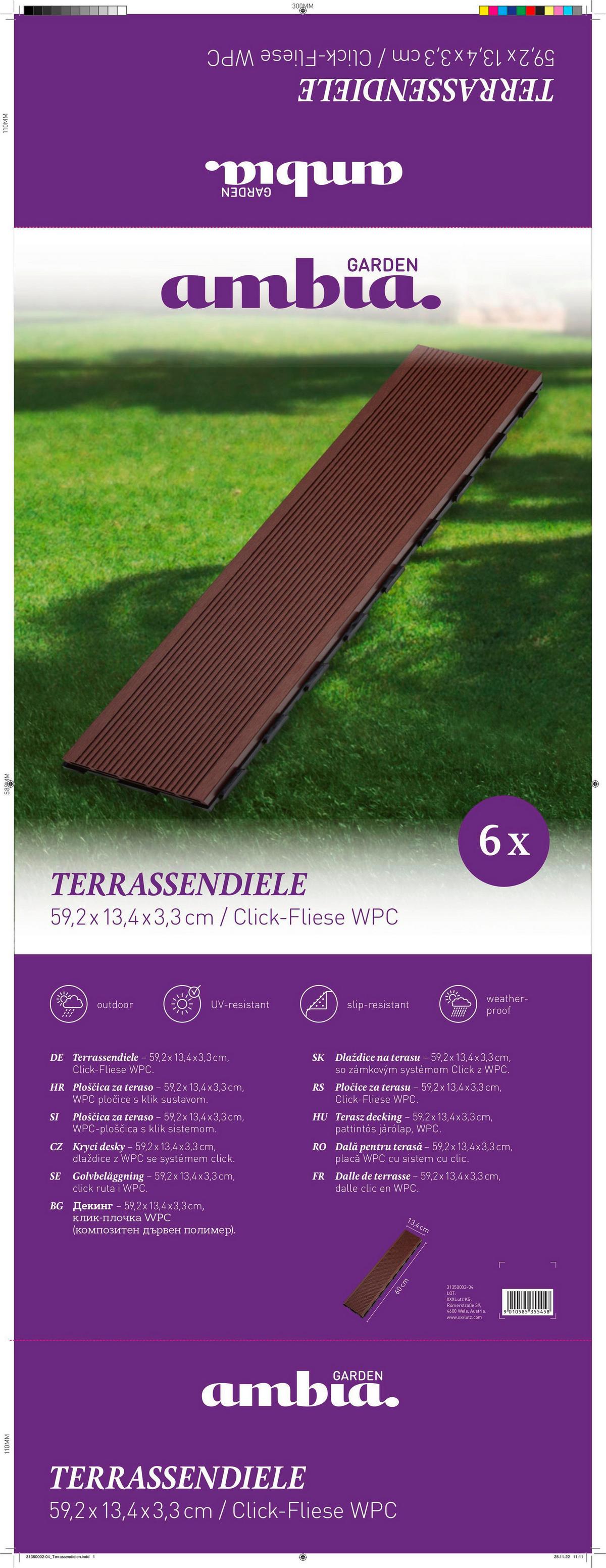 DESKA TARASOWA RT-004 BROWN - brązowy, Basics, tworzywo sztuczne (59,2/13,4/3,3cm) - Ambia Garden