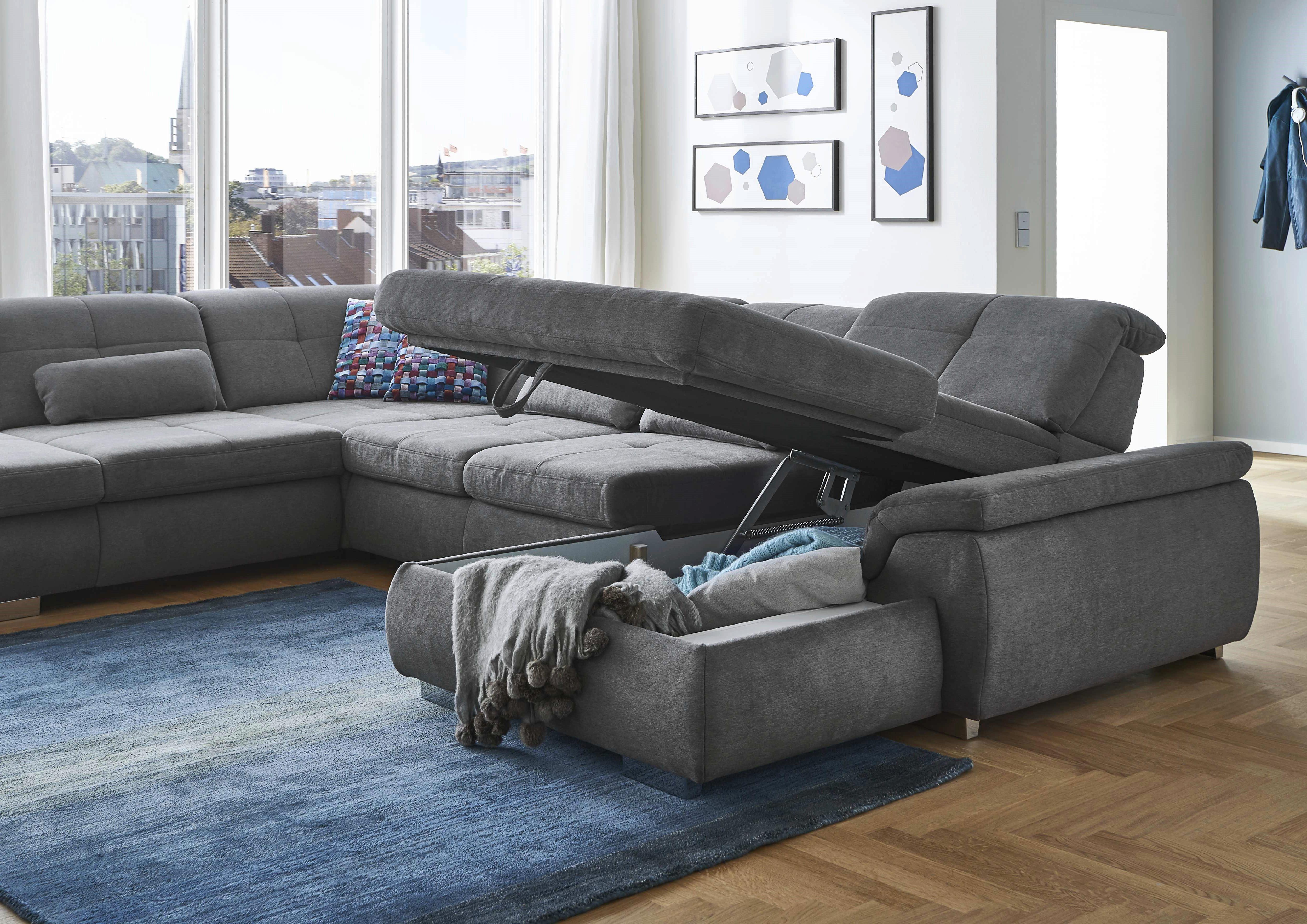U-alakú Kanapé Paso - ezüstszínű, Konventionell, faalapú anyag/fém (374/83/260cm) - Premium Living