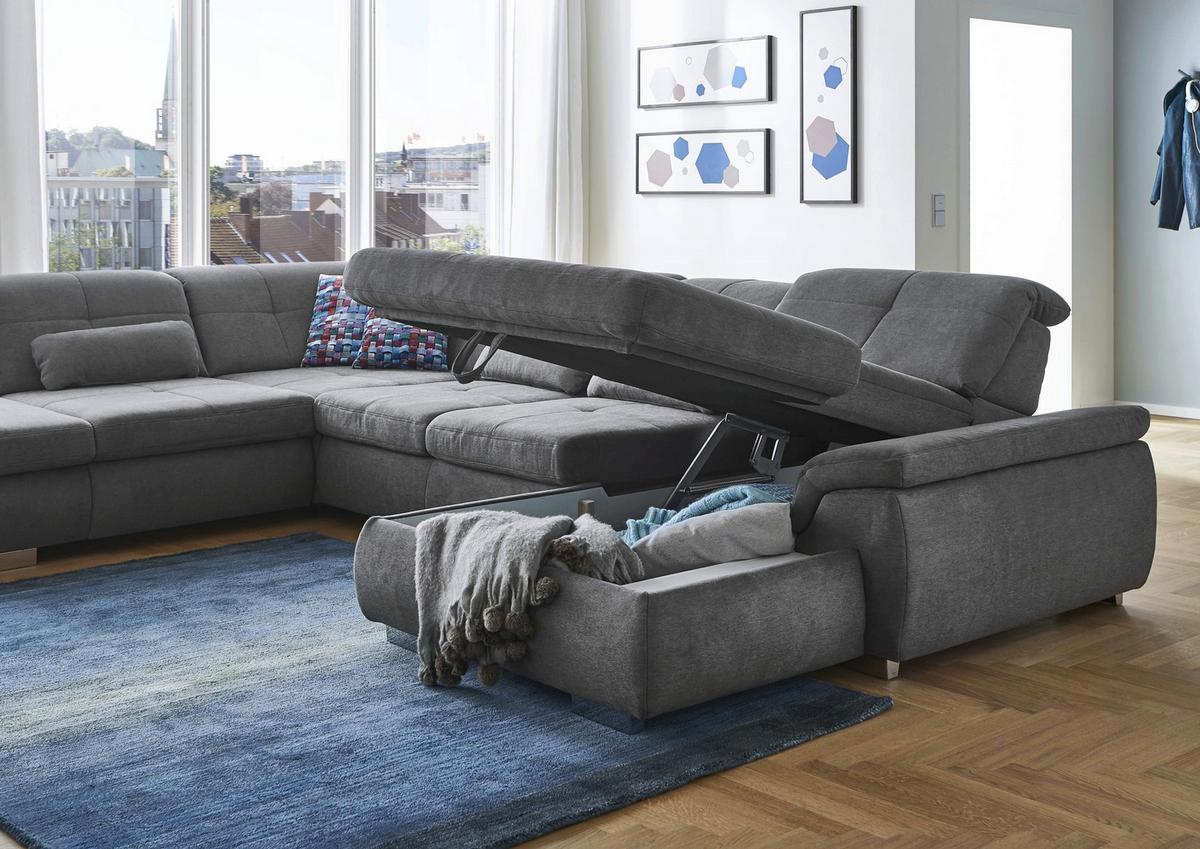 U-alakú Kanapé Paso - ezüstszínű, Konventionell, faalapú anyag/fém (374/83/260cm) - Premium Living