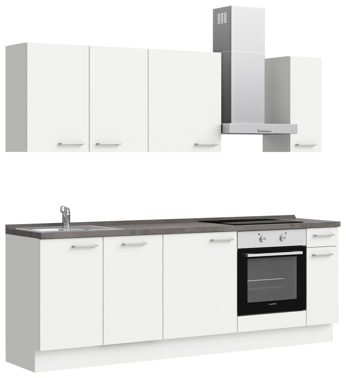 Küchenblock Touch Low m. Geräten Weiß - Schieferfarben/Edelstahlfarben, MODERN, Holzwerkstoff/Metall (240cm) - Nobilia