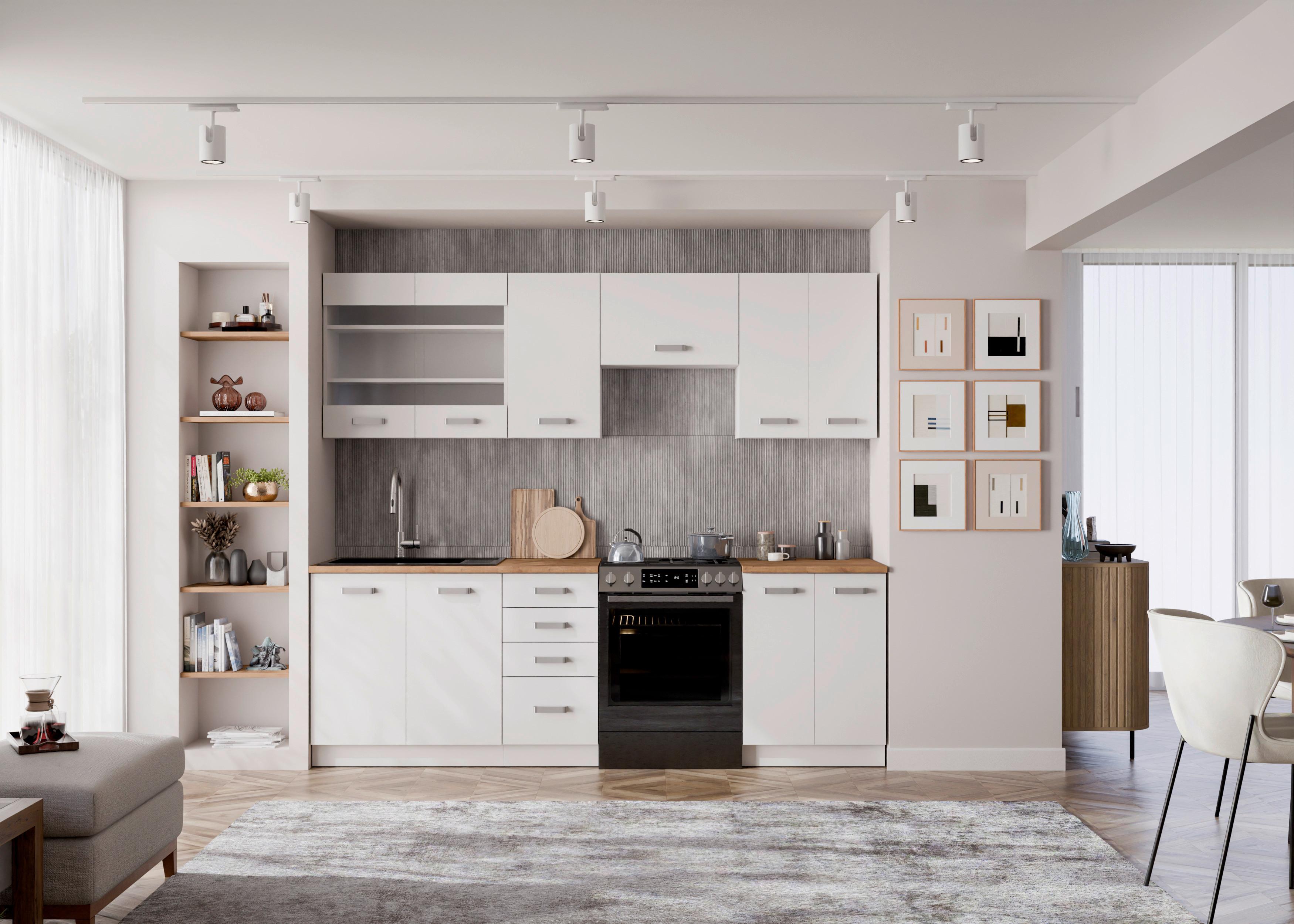 Blok Kuhinja Eko - boja hrasta/bela, Moderno, staklo/pločasti materijal (260/218/60cm) - Modern Living