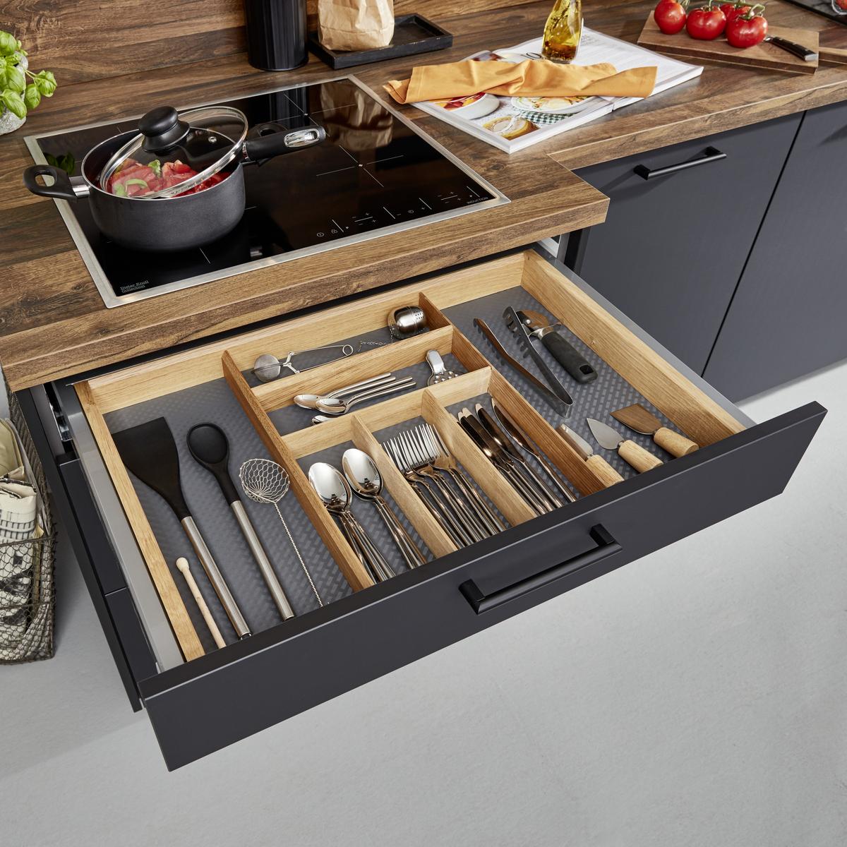 Bucatarie EASYTOUCH - ardeziu/culoare lemn stejar, Modern, material pe bază de lemn (269/123cm) - Nobilia
