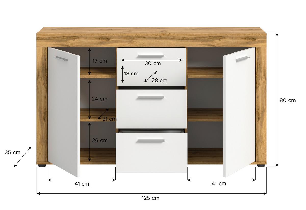 Comodă cu uși JAM - stejar Wotan, Design, material pe bază de lemn (125/80/35cm) - Modern Living