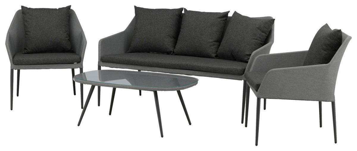 Loungegarnitur Spoga 4-tlg. Grau/Schwarz - Schwarz/Grau, KONVENTIONELL, Textil/Metall - Gardenson