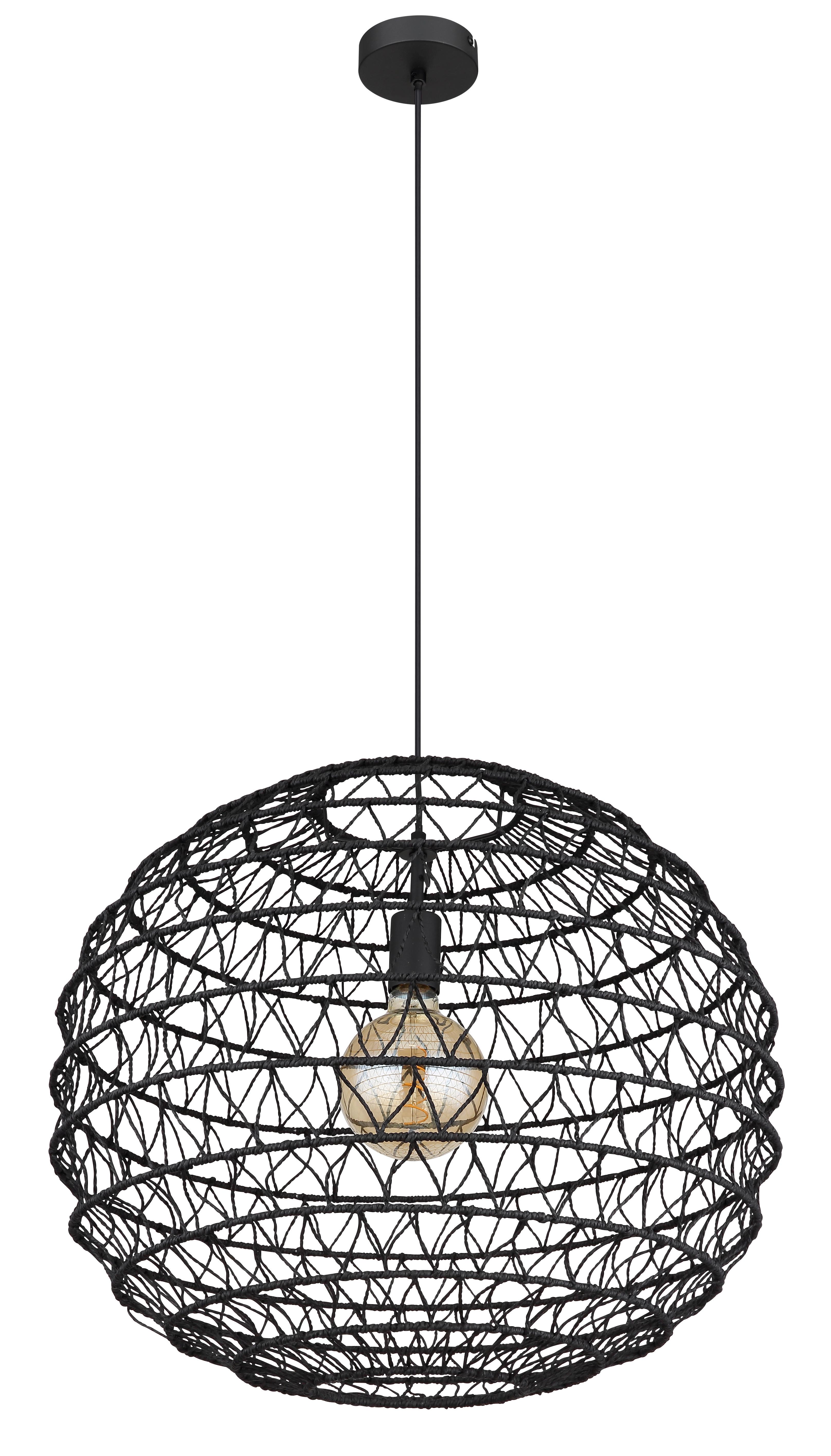 Hängeleuchte Senni Schwarz max. 15 Watt - Schwarz, Natur, Papier/Kunststoff (59/120cm) - Globo