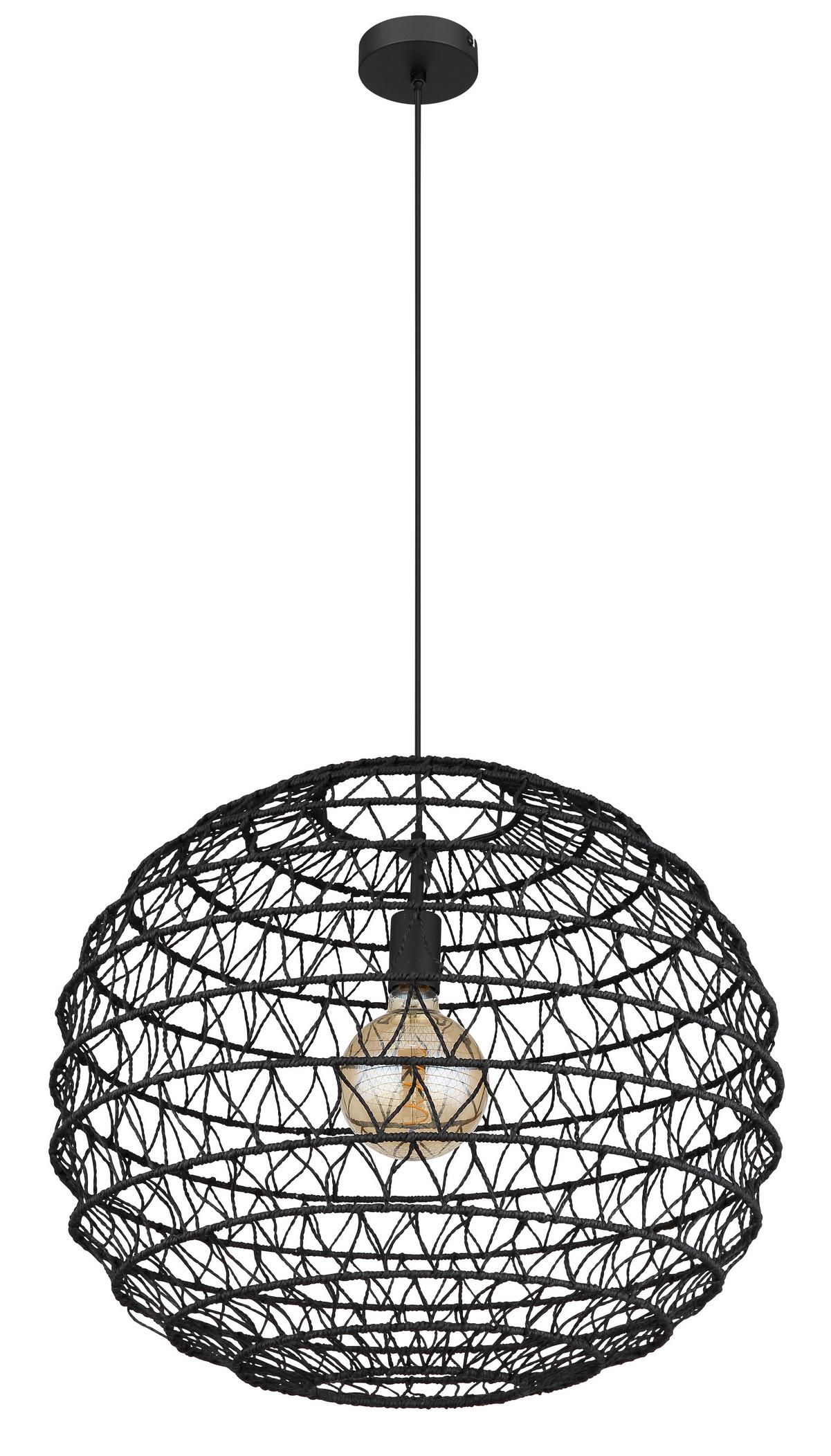Hängeleuchte Senni Schwarz max. 15 Watt - Schwarz, Natur, Papier/Kunststoff (59/120cm) - Globo