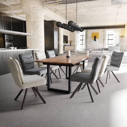 Stuhl Fina Grau Cord Drehbar Gepolstert - Dunkelgrau/Grau, MODERN, Holz/Textil (49/91/64cm) - Bessagi Home