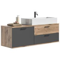 Waschbecken mit Unterschrank Mason ca. 140 cm Eiche/Grau - Eichefarben/Schwarz, MODERN, Holzwerkstoff/Kunststoff (140cm) - MID.YOU