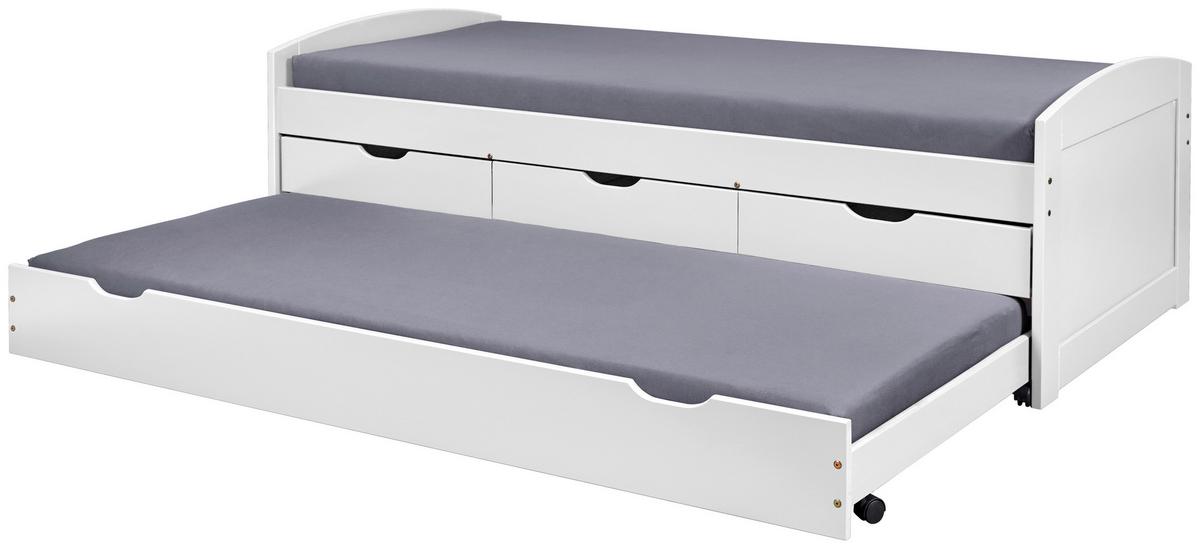 Ausziehbett Ulli ca. 90x190 cm Weiß - Braun/Naturfarben, MODERN, Holz/Holzwerkstoff (90/190cm) - MID.YOU