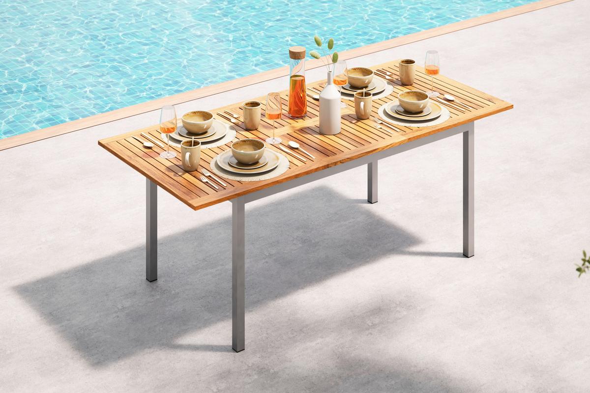 Raztegljiva Vrtna Miza Kos, Akacija, Jeklo, 150-200x90cm - siva, Natur, kovina/les (150-200/75/90cm) - Mömax