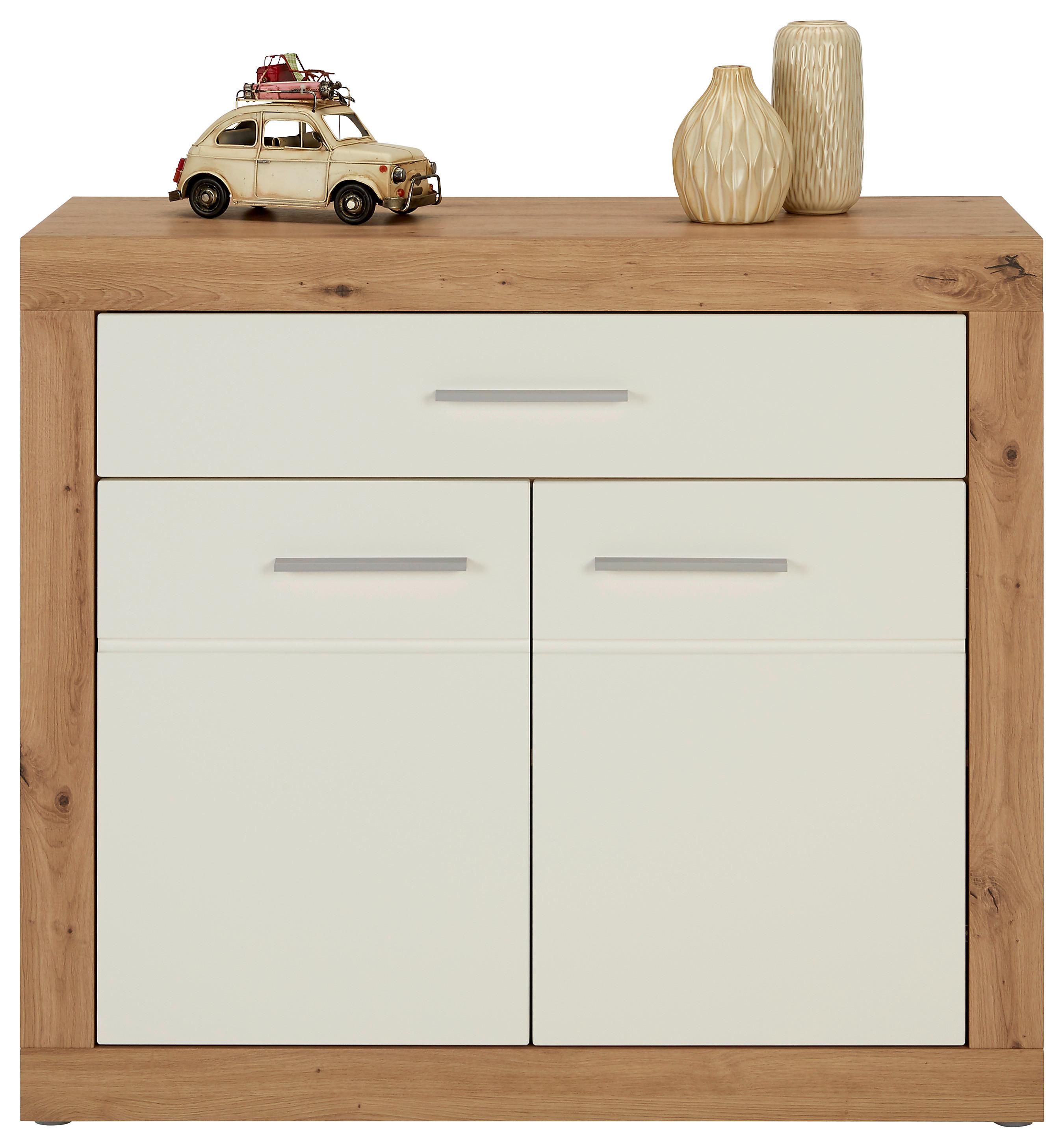 Kommode in Weiss/Eichefarben - Chromfarben/Weiss, Konventionell, Holzwerkstoff/Kunststoff (97/86/40cm) - Mömax