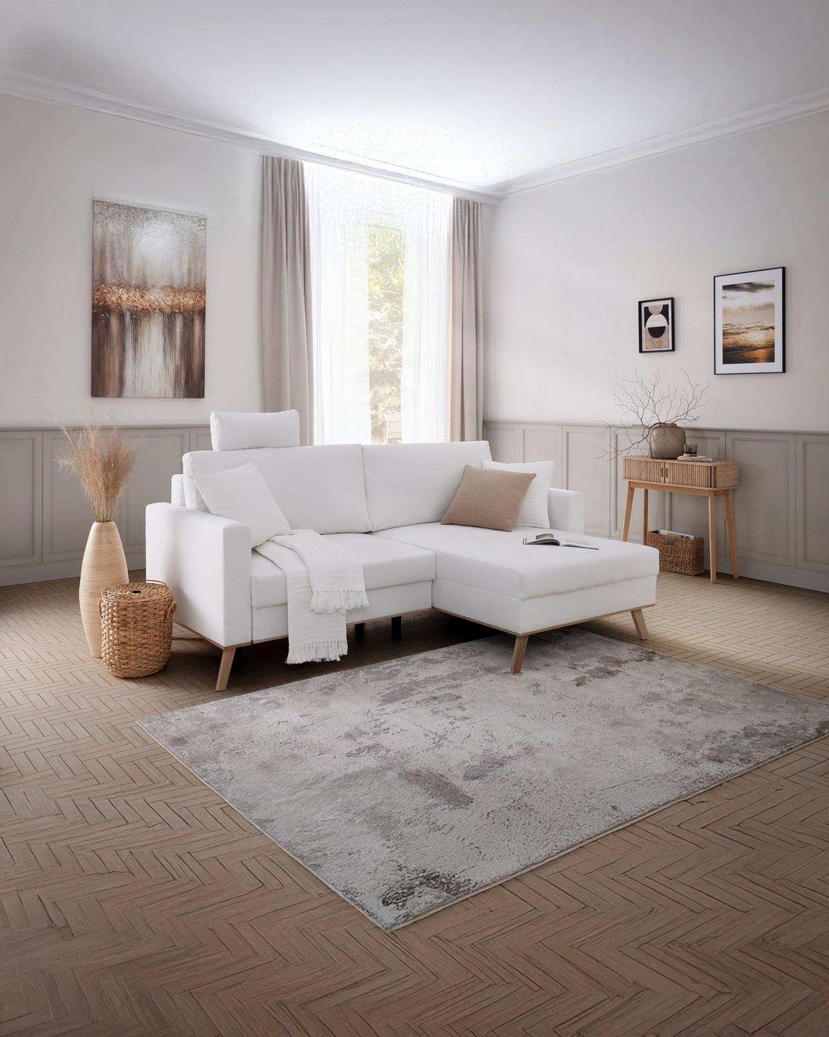 Wohnlandschaft Rio Weiß - Eichefarben/Weiß, MODERN, Holz/Textil (222/94/152cm) - Mömax