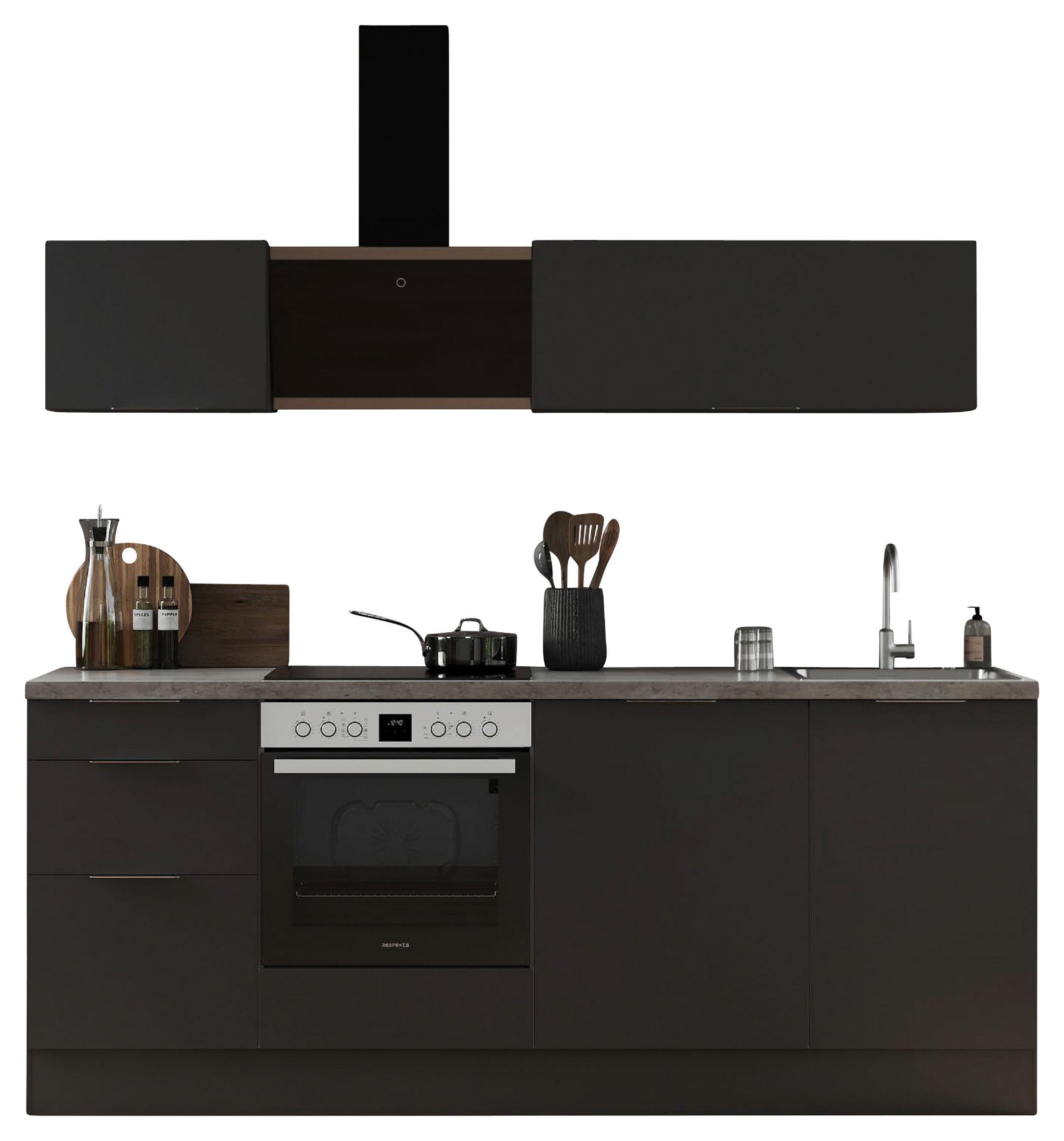 Küchenblock Elisabeth mit Geräten Grau ca. 220 cm - Hellgrau/Grau, LIFESTYLE, Holzwerkstoff/Metall (220/225/60cm) - Respekta