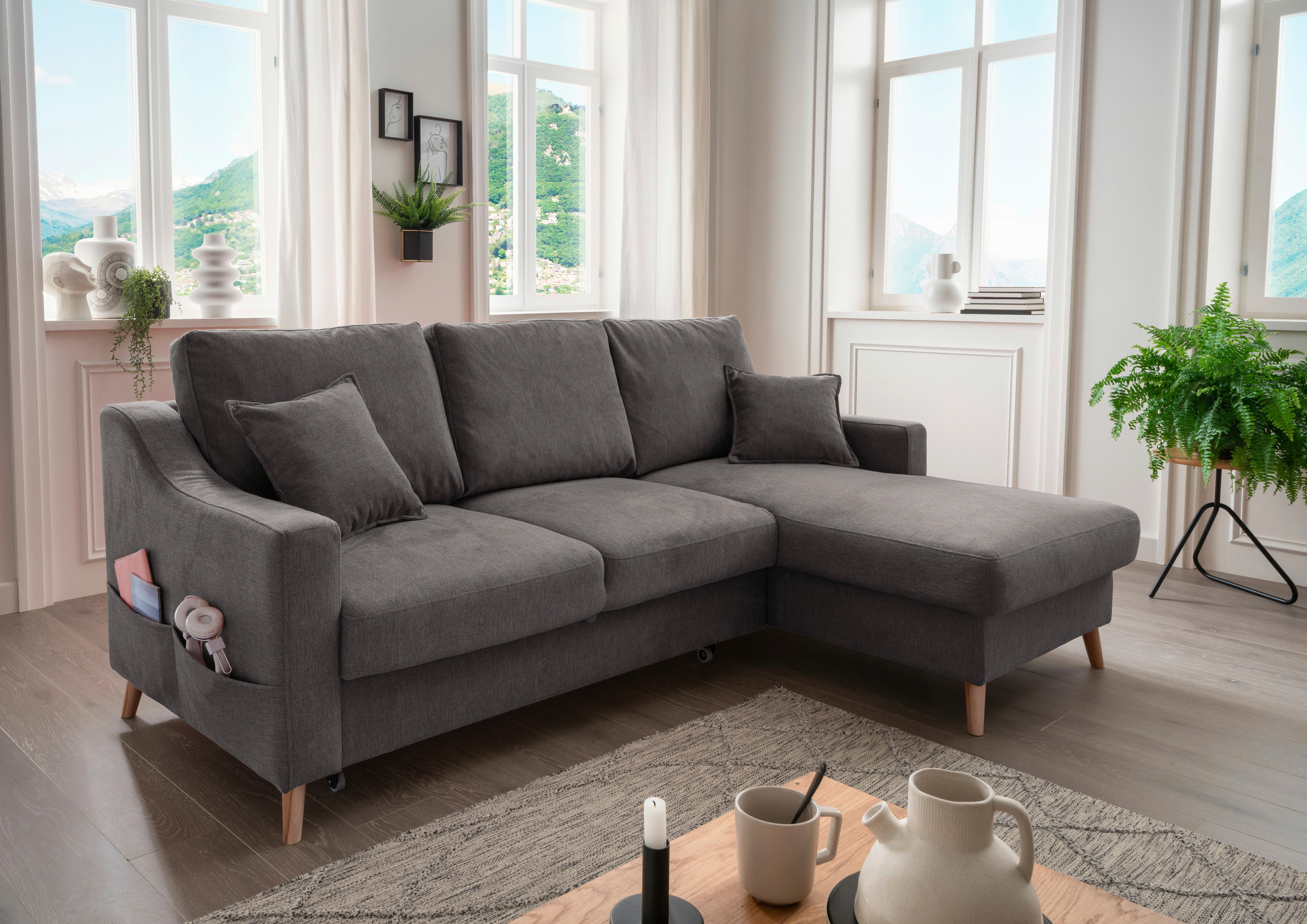 Wohnlandschaft Valentina Anthrazit Struktur - Anthrazit/Naturfarben, KONVENTIONELL, Holz/Textil (228/150cm) - P & B