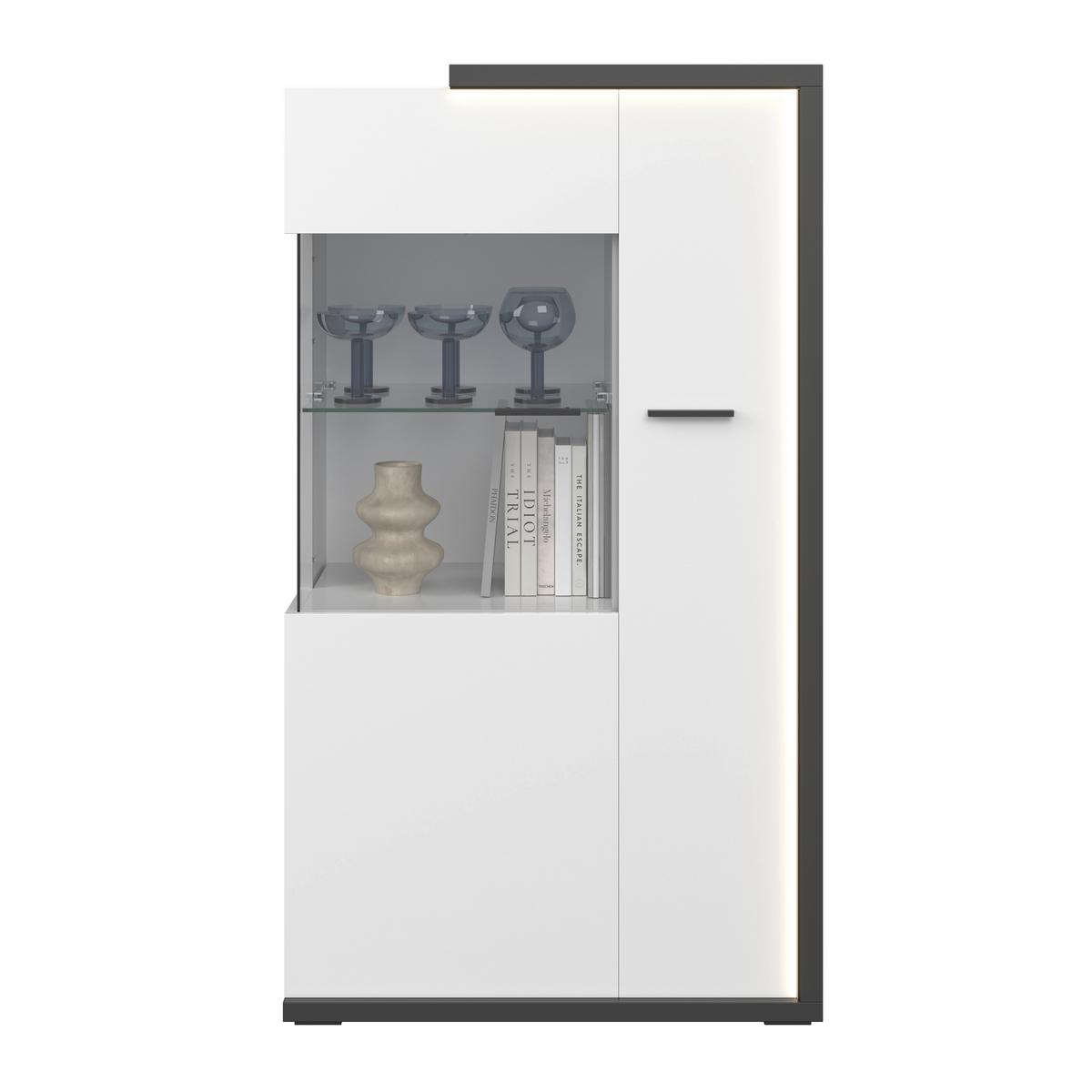 Vitrina Ambiente Plus - bijela/bijela visoki sjaj, Moderno, staklo/drvni materijal (73,4/131,6/43,6cm) - Modern Living