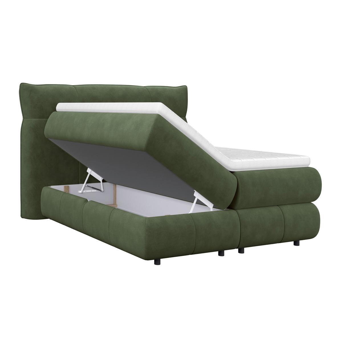 Boxspring Krevet Carmelo - tamno zelena/crna, Trend, tekstil/plastika (140/200cm) - Premium Living