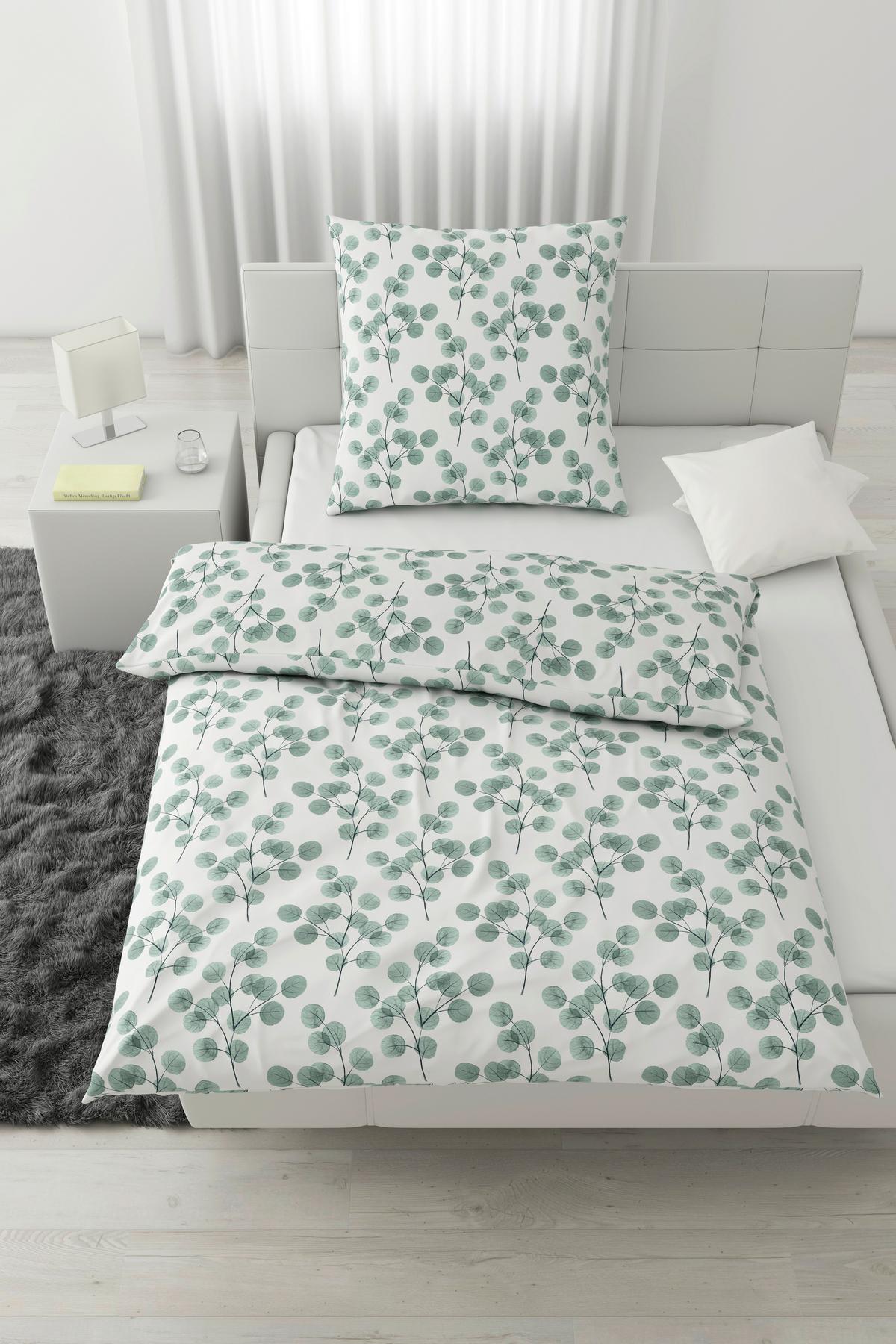 Bettwäsche Bio-Anna Weiß/Jadegrün ca. 135x200cm - Jadegrün/Weiß, Natur, Textil (135/200cm) - ecoTree