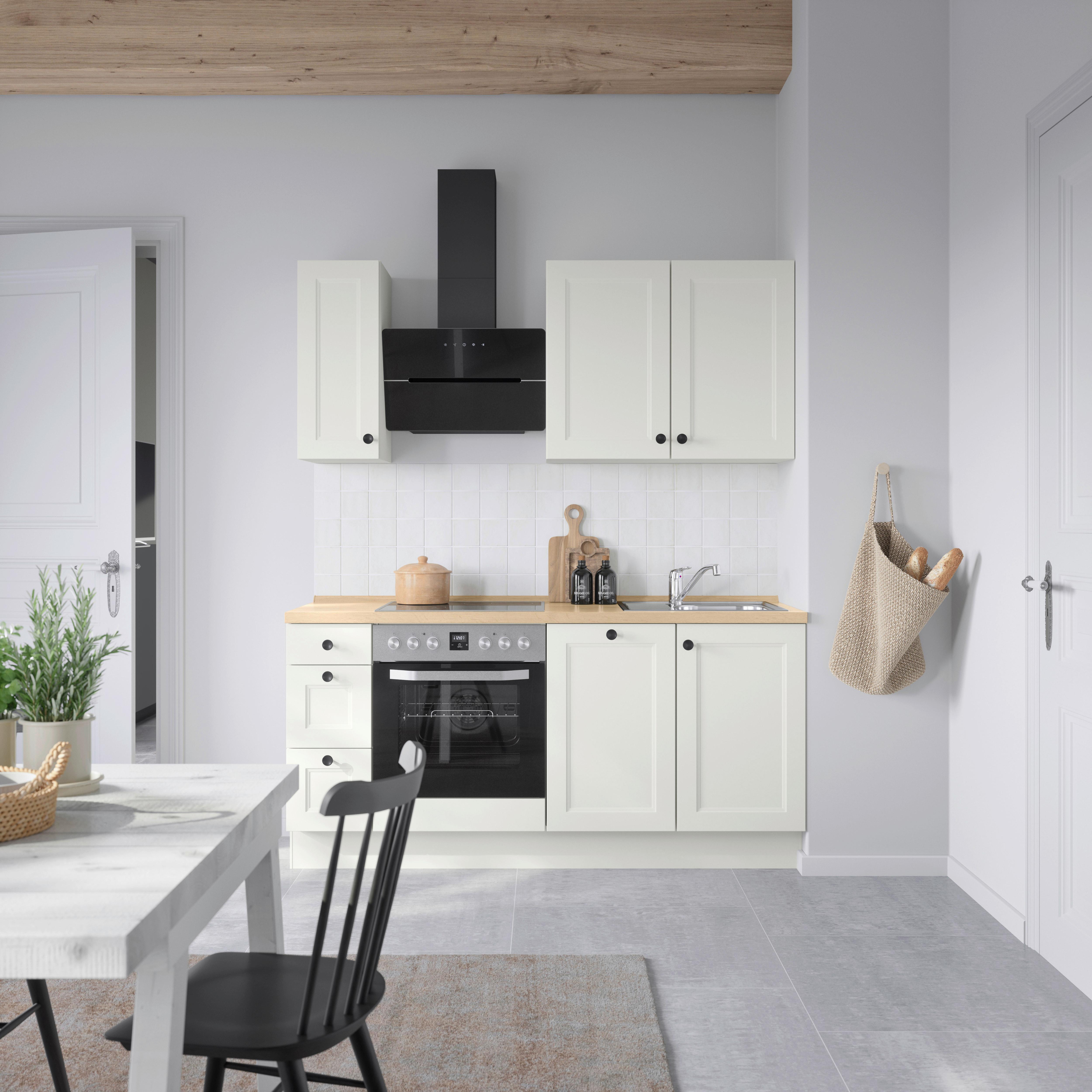 Küchenblock Cascada High m. Geräten Weiß - Eichefarben/Schwarz, MODERN, Holzwerkstoff/Metall (180cm) - Nobilia