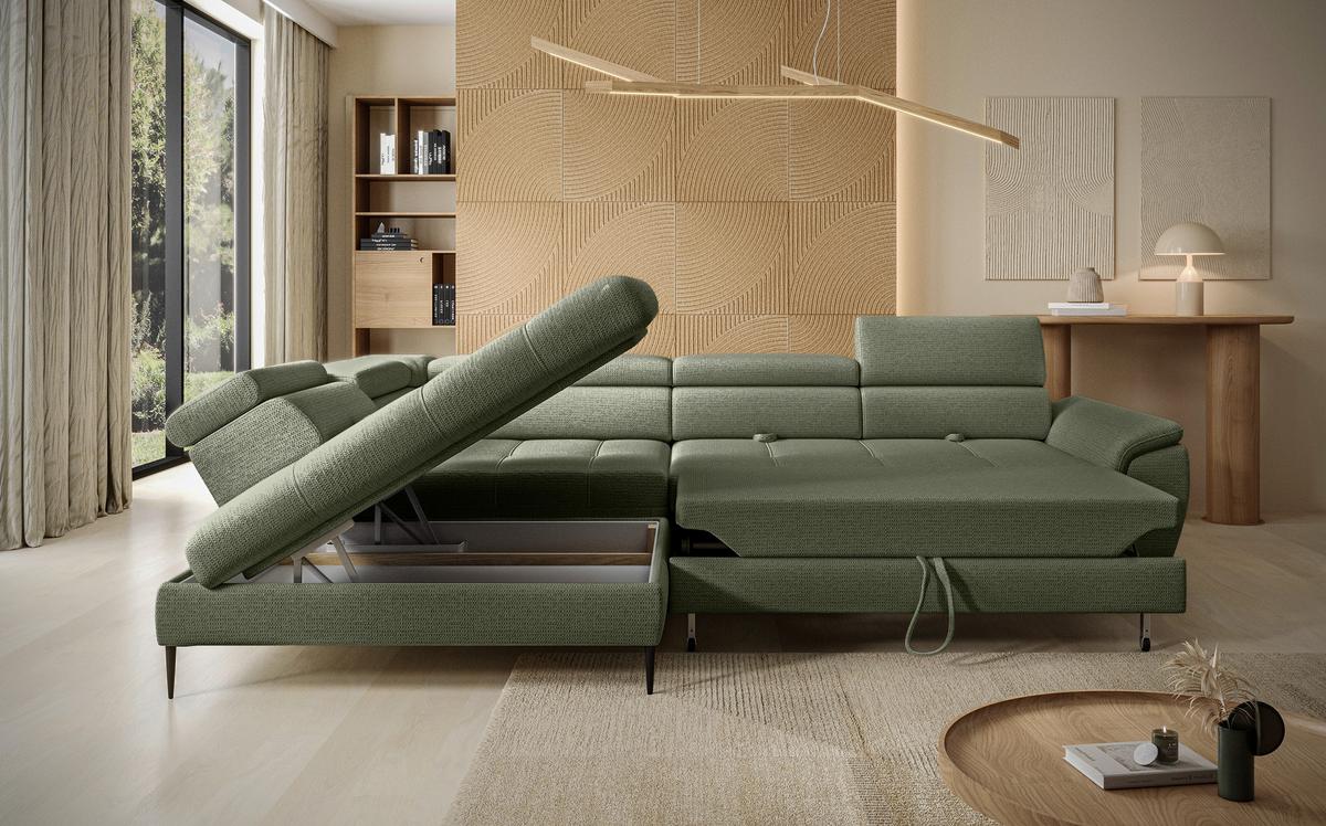 Coltar EMPOLI L - măsliniu, Modern, textil/material pe bază de lemn (218x290/76,5-93,5/111cm) - Modern Living