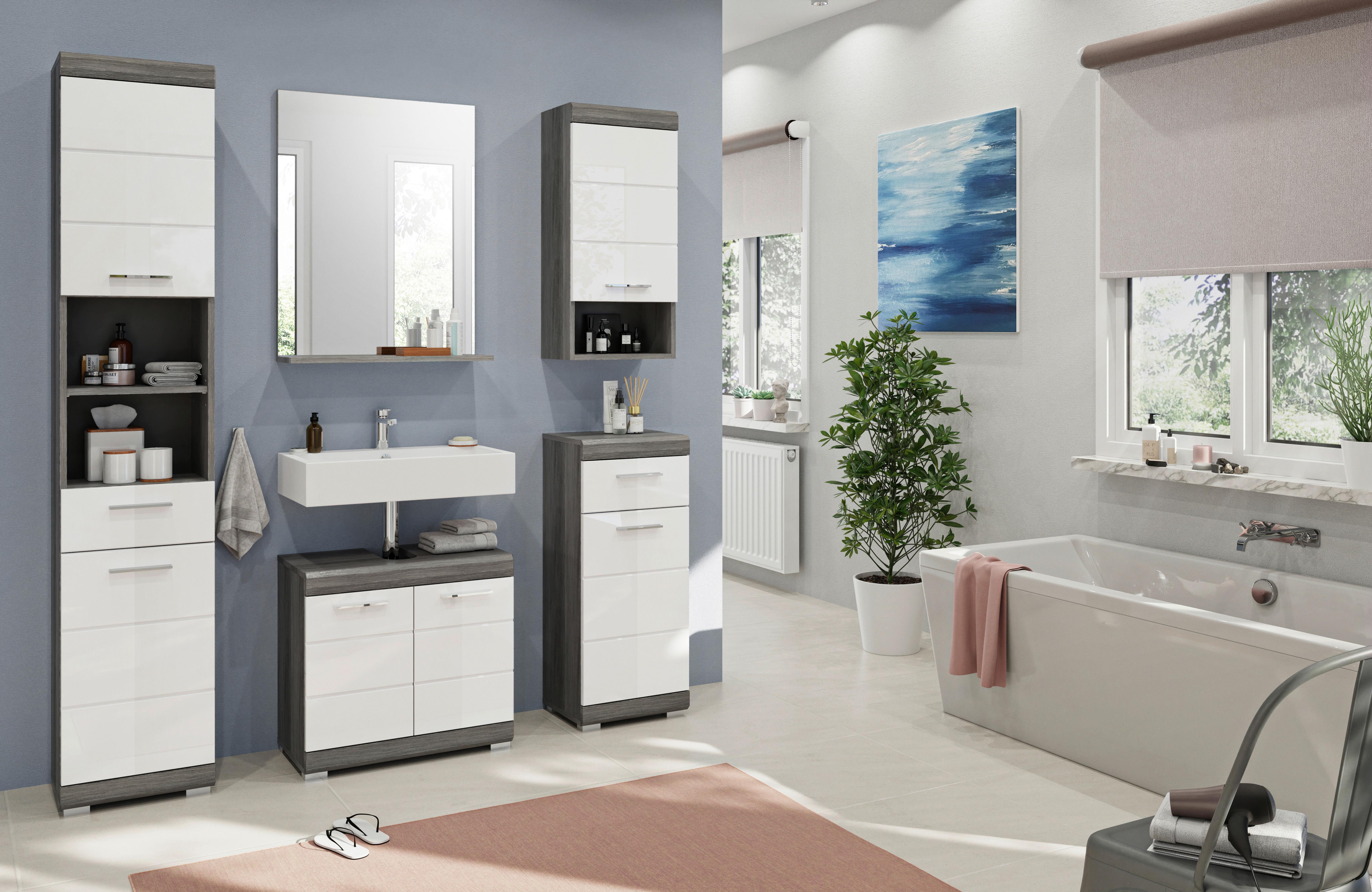 Badezimmer Scout 3-tlg. ca. 97 cm Anthrazit/Weiß - Chromfarben/Weiß Hochglanz, MODERN, Holzwerkstoff/Kunststoff (97cm) - MID.YOU