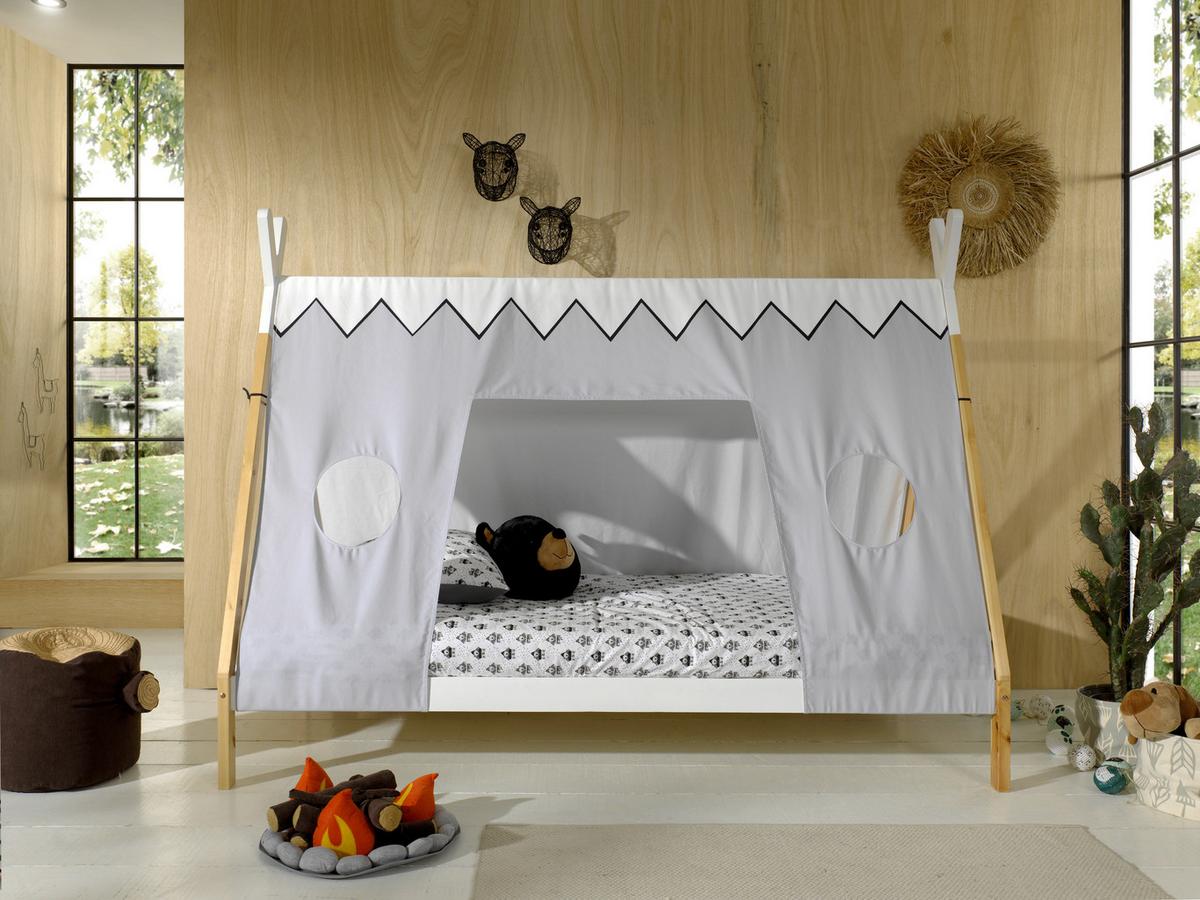 Hausbett Tipi ca.90x200cm Weiß, Kieferfarben - Weiß/Kieferfarben, MODERN, Holz (90/200cm) - MID.YOU
