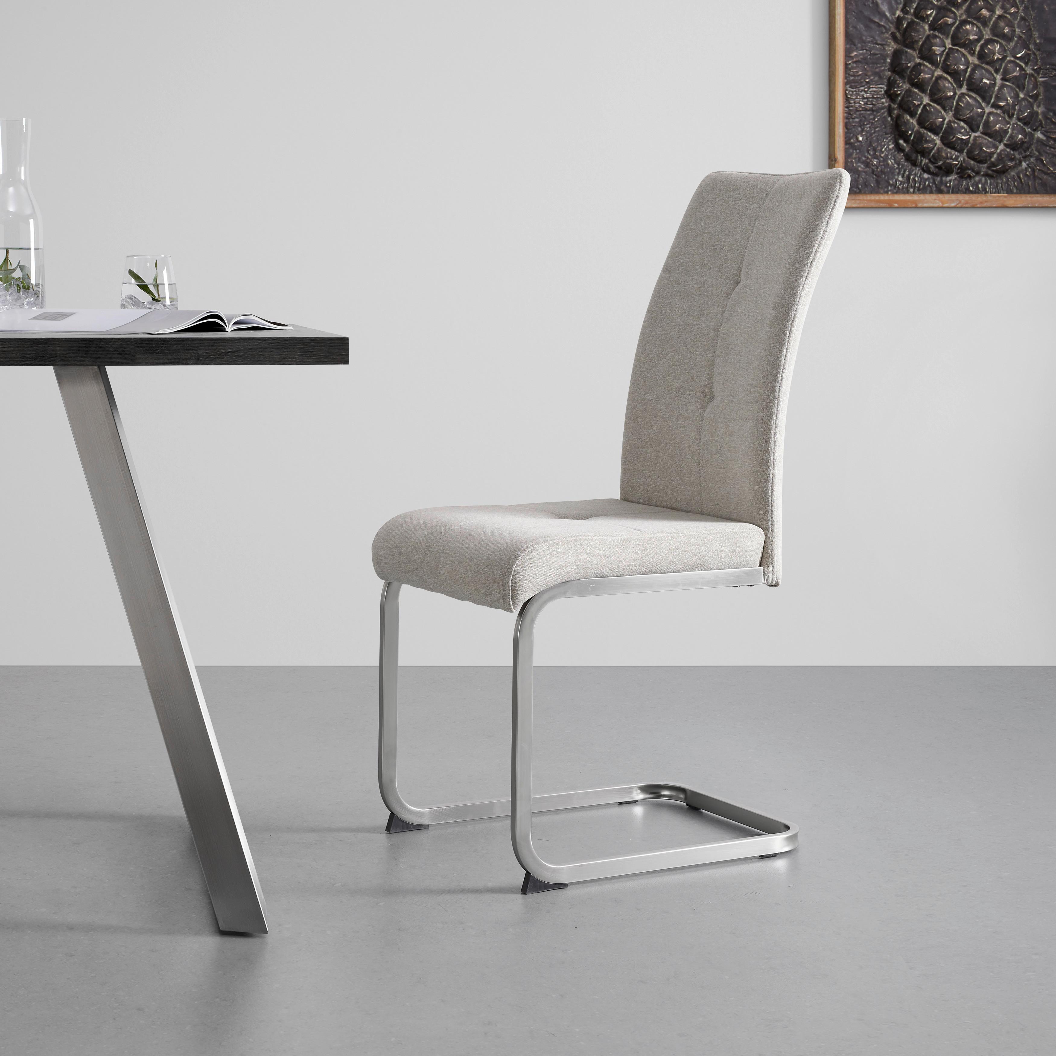 Schwingstuhl Lucie Sandfarben Webstoff Gepolstert - Sandfarben/Chromfarben, MODERN, Holz/Textil (42,5/98/45cm) - Bessagi Home