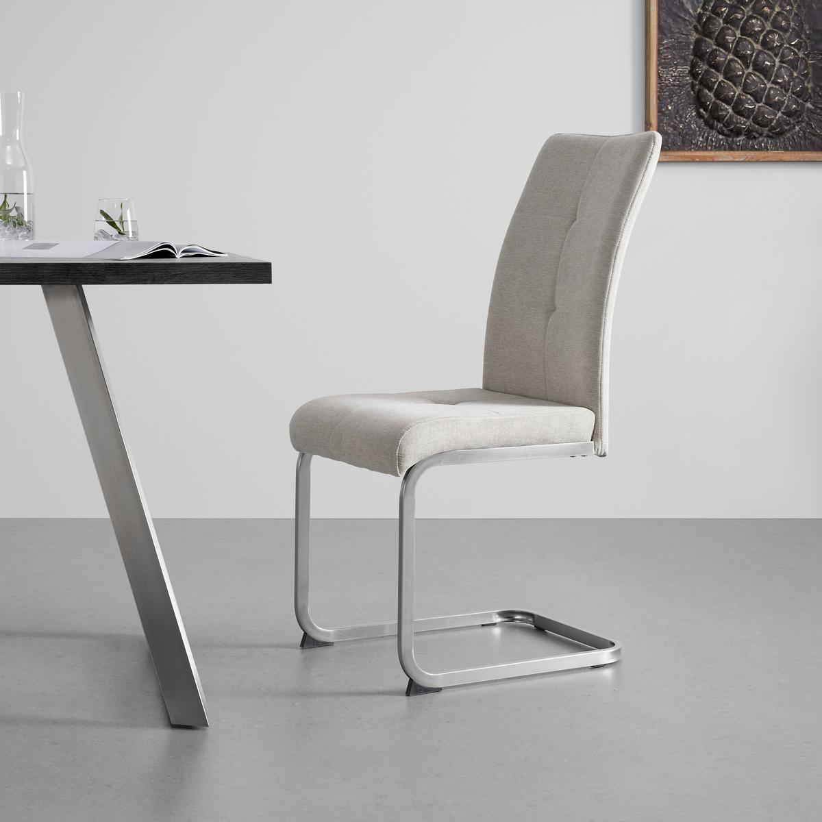 Schwingstuhl Lucie Sandfarben Webstoff Gepolstert - Sandfarben/Chromfarben, MODERN, Holz/Textil (42,5/98/45cm) - Bessagi Home