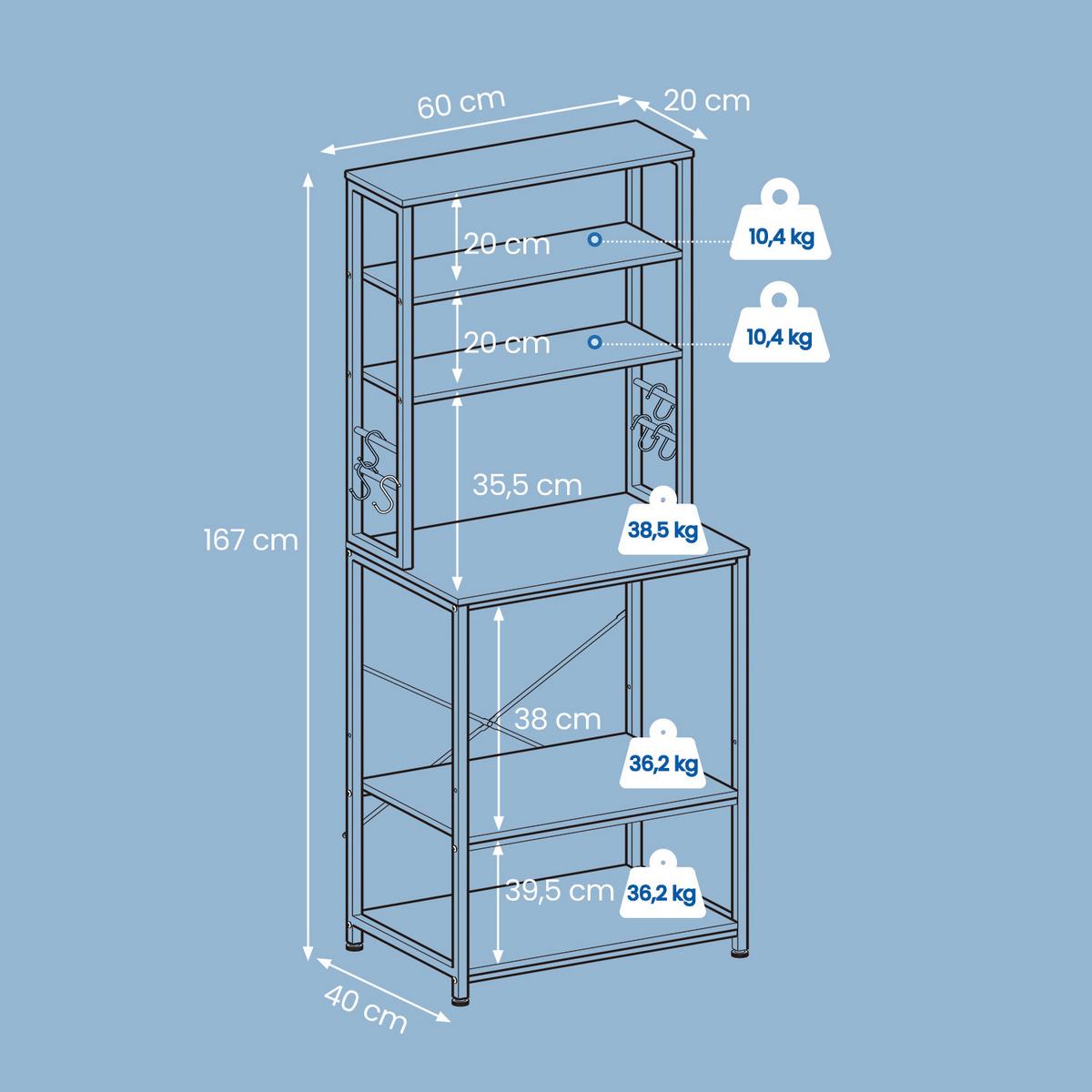 REGAL KITCHEN SHELF - Greige/Schwarz, MODERN, Holzwerkstoff/Metall (60/167/40cm) - MID.YOU