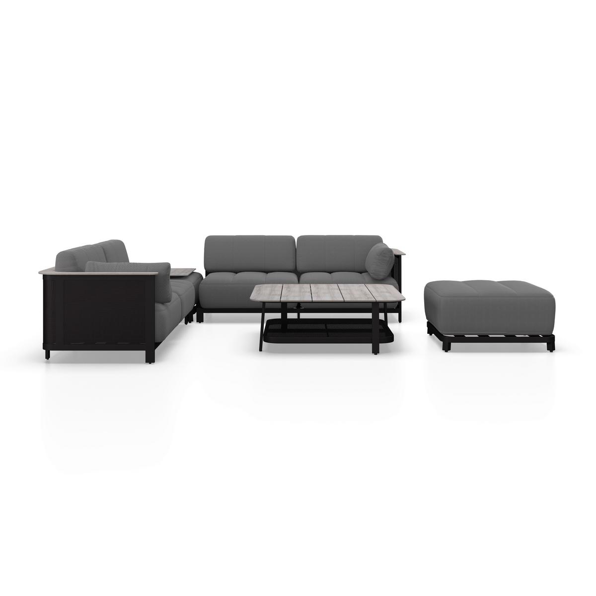 Loungegarnitur Mara Dunkelgrau Metall/Outdoorstoff +Abdeckung - Dunkelgrau/Schwarz, MODERN, Kunststoff/Textil (186/61/76,5cm) - Bessagi Garden