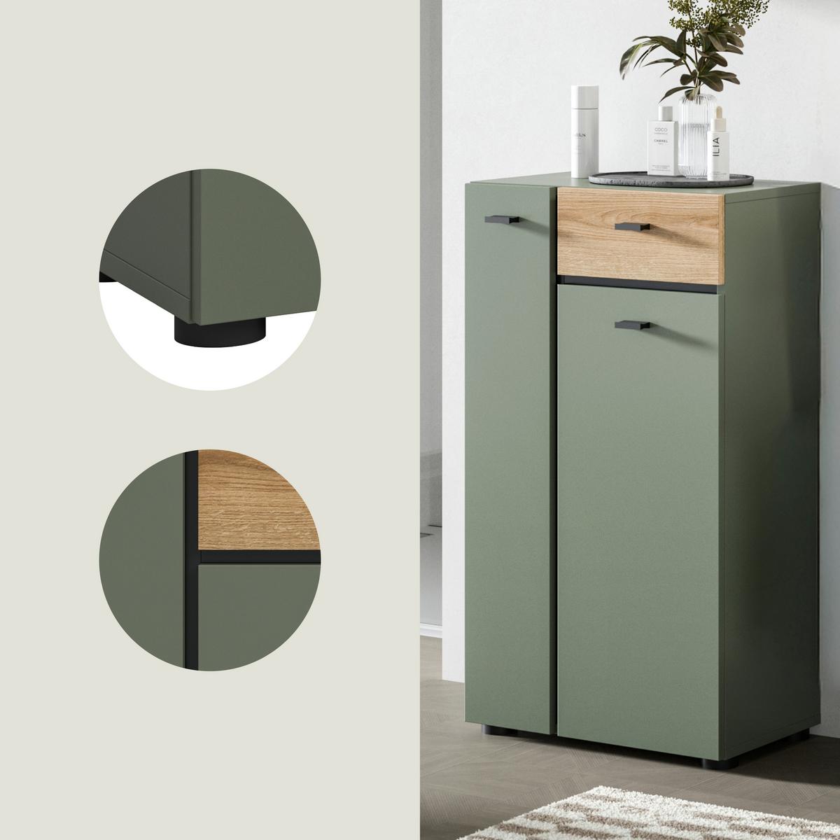 Midischrank Aqua Grün/Eichefarben - Eichefarben/Schwarz, Trend, Holzwerkstoff/Kunststoff (51/91/30cm) - MID.YOU