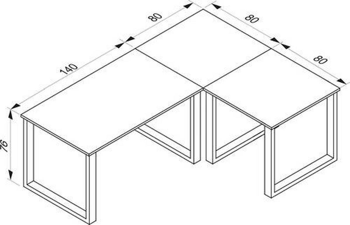 Kotna Pisalna Miza Lona, Bela, Črna, 220x160cm - črna/bela, Moderno, kovina/leseni material (220/160/76cm) - MID.YOU